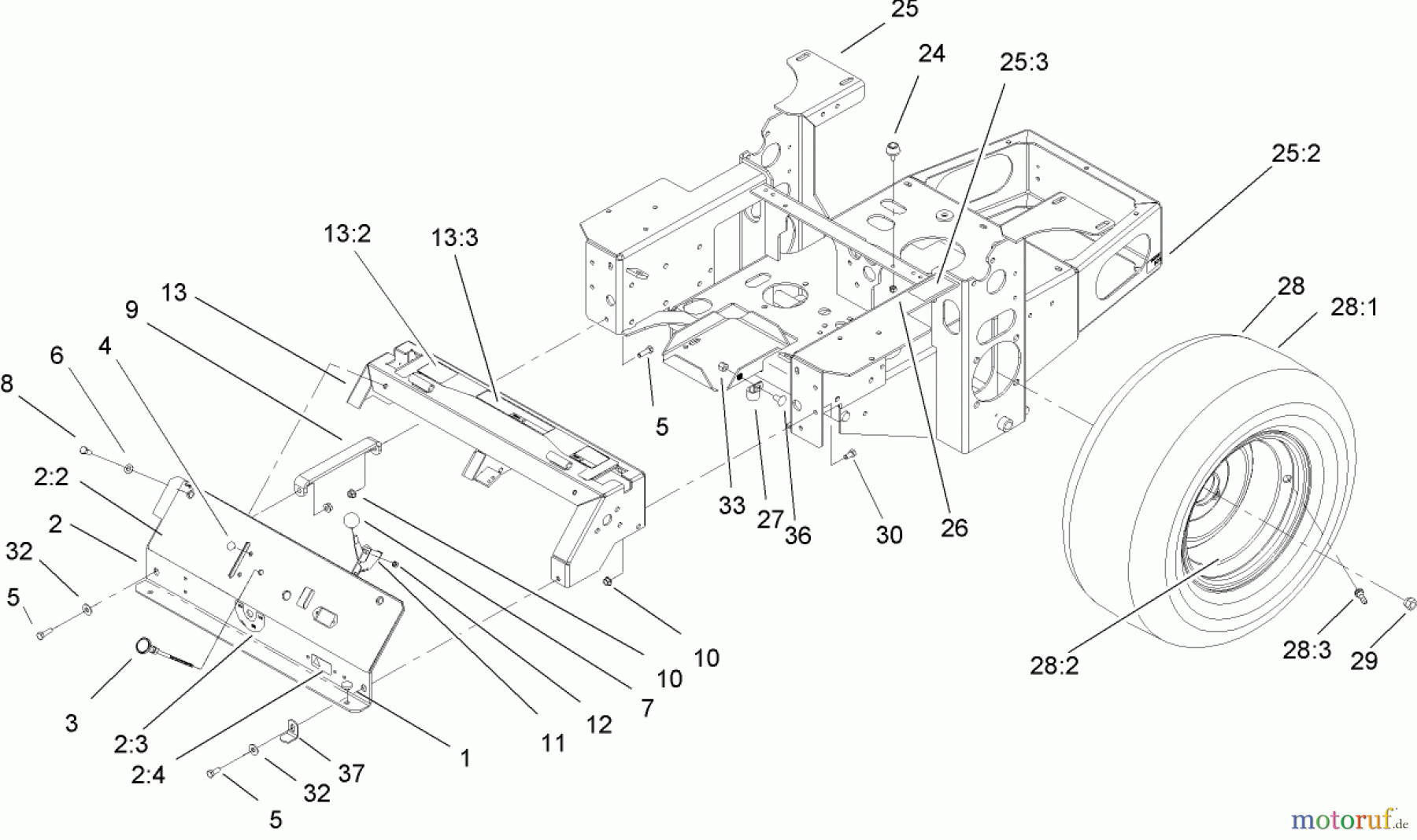  Zerto-Turn Mäher 74161TE (Z147) - Toro Z Master Mower, 112cm SFS Side Discharge Deck (SN: 240000001 - 240001000) (2004) MAIN FRAME ASSEMBLY