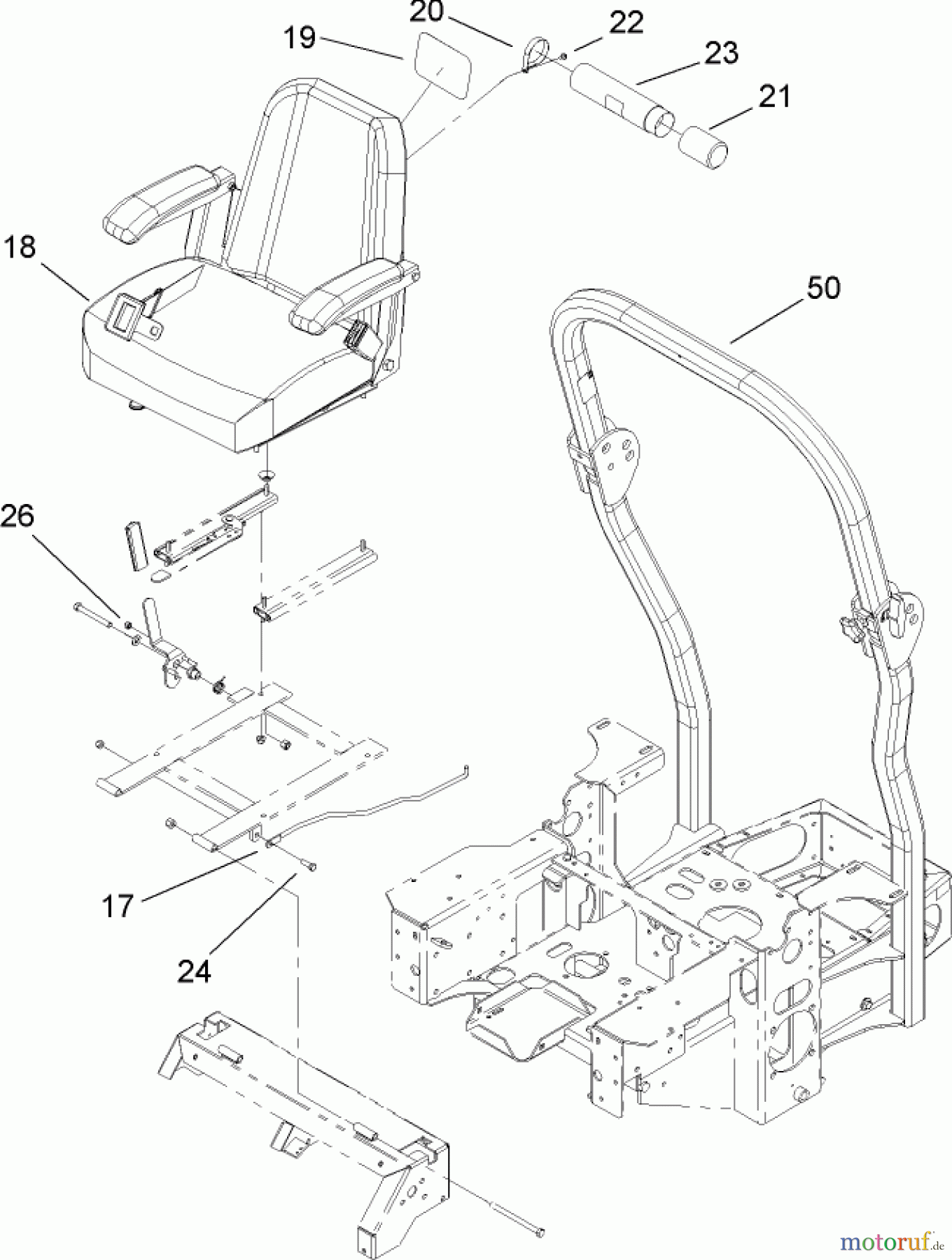  Zerto-Turn Mäher 74161TE (Z147) - Toro Z Master Mower, 112cm SFS Side Discharge Deck (SN: 240000001 - 240001000) (2004) SEAT AND ROLL-OVER PROTECTION SYSTEM ASSEMBLY