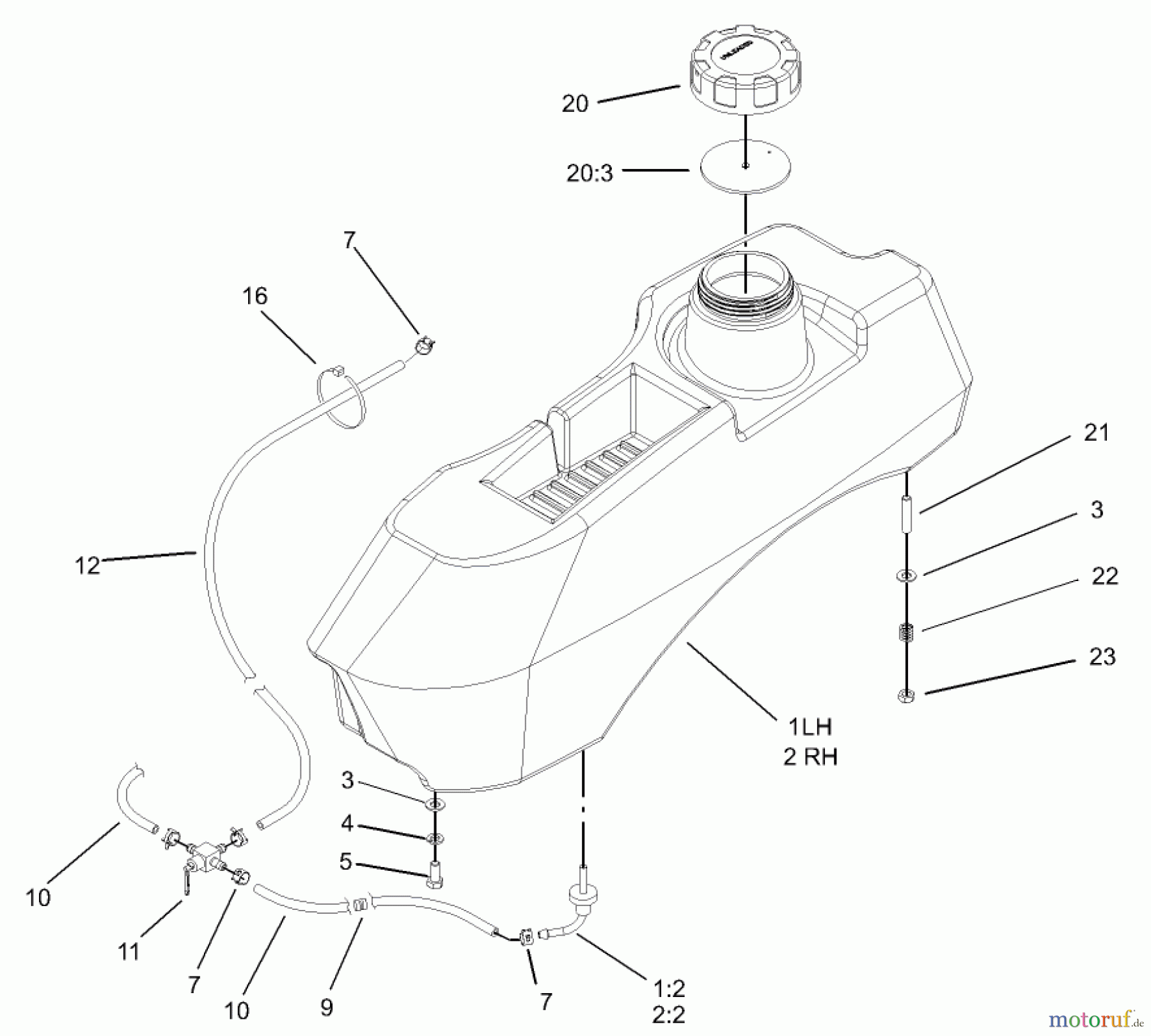  Zerto-Turn Mäher 74161TE (Z147) - Toro Z Master Mower, 112cm SFS Side Discharge Deck (SN: 240001001 - 240999999) (2004) FUEL SYSTEM ASSEMBLY