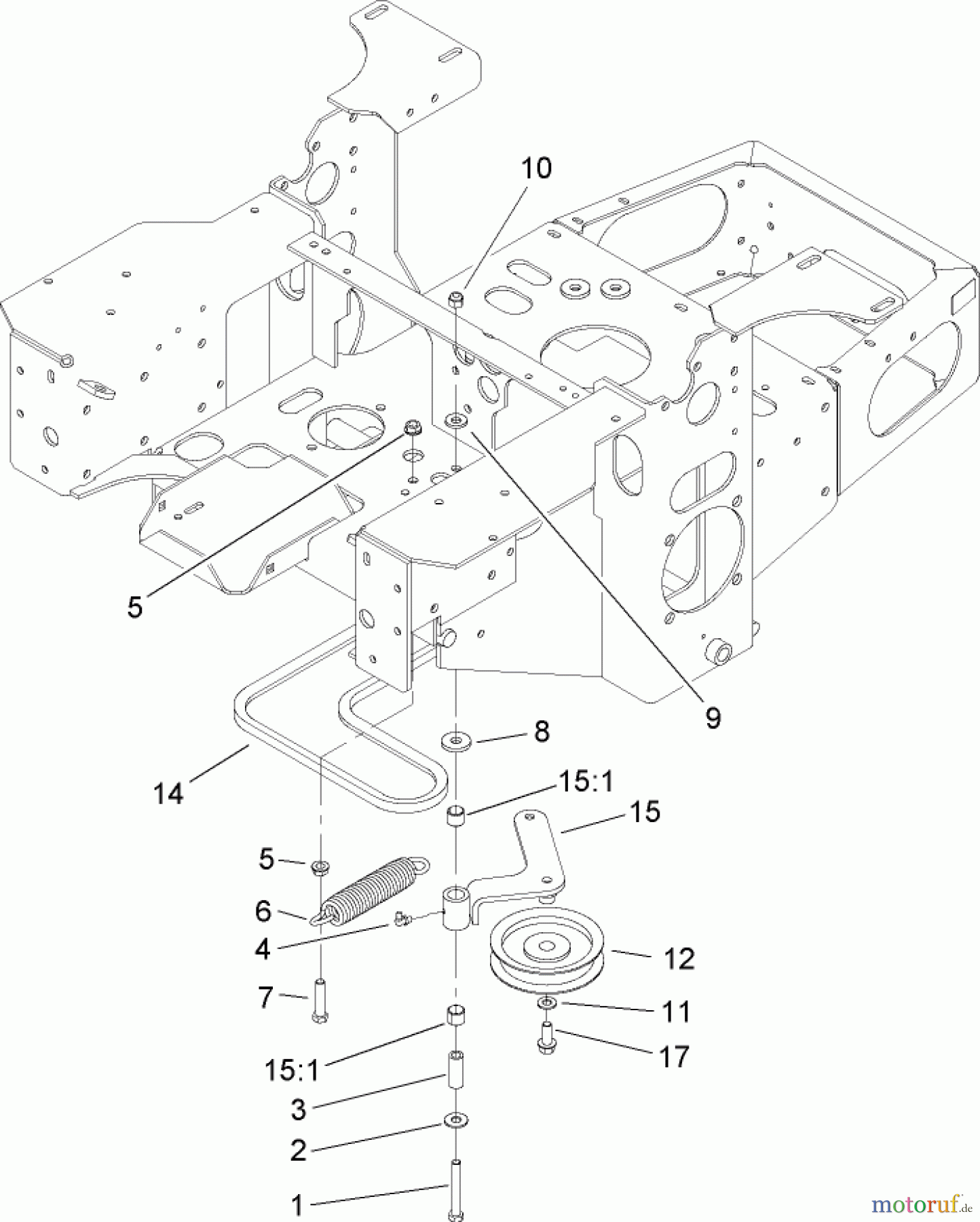  Zerto-Turn Mäher 74161TE (Z147) - Toro Z Master Mower, 112cm SFS Side Discharge Deck (SN: 240001001 - 240999999) (2004) PUMP IDLER AND BELT ASSEMBLY