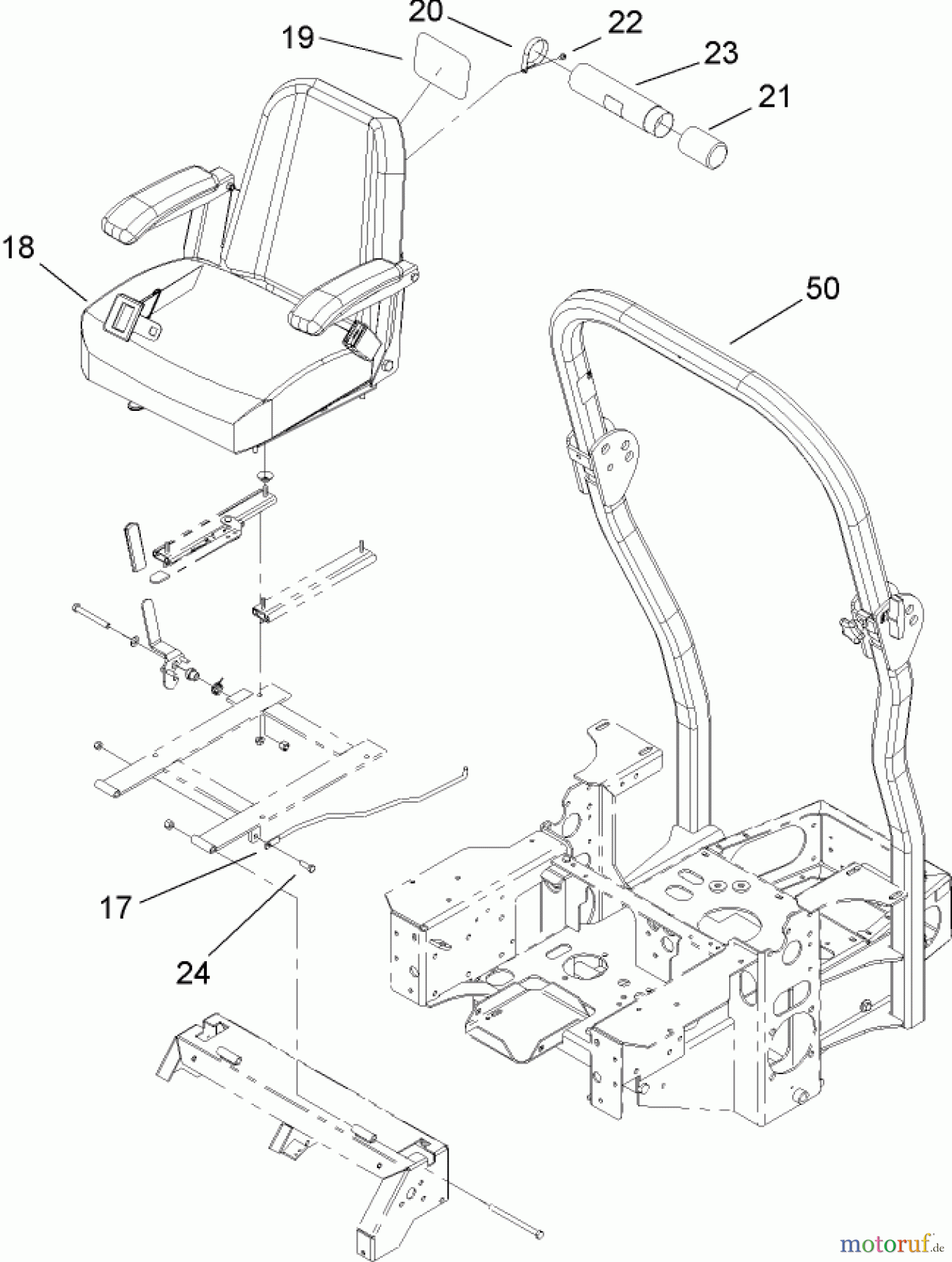  Zerto-Turn Mäher 74161TE (Z147) - Toro Z Master Mower, 112cm SFS Side Discharge Deck (SN: 240001001 - 240999999) (2004) SEAT AND ROLL-OVER-PROTECTION-SYSTEM ASSEMBLY