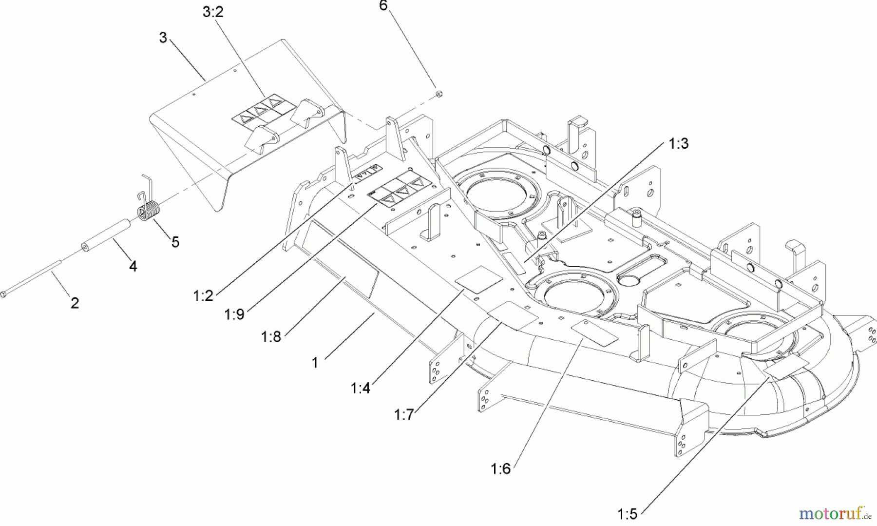  Zerto-Turn Mäher 74167TE (Z153) - Toro Z Master Mower, 132cm SFS Side Discharge Deck (SN: 240000001 - 240999999) (2004) DECK AND DEFLECTOR ASSEMBLY NO. 107-3989