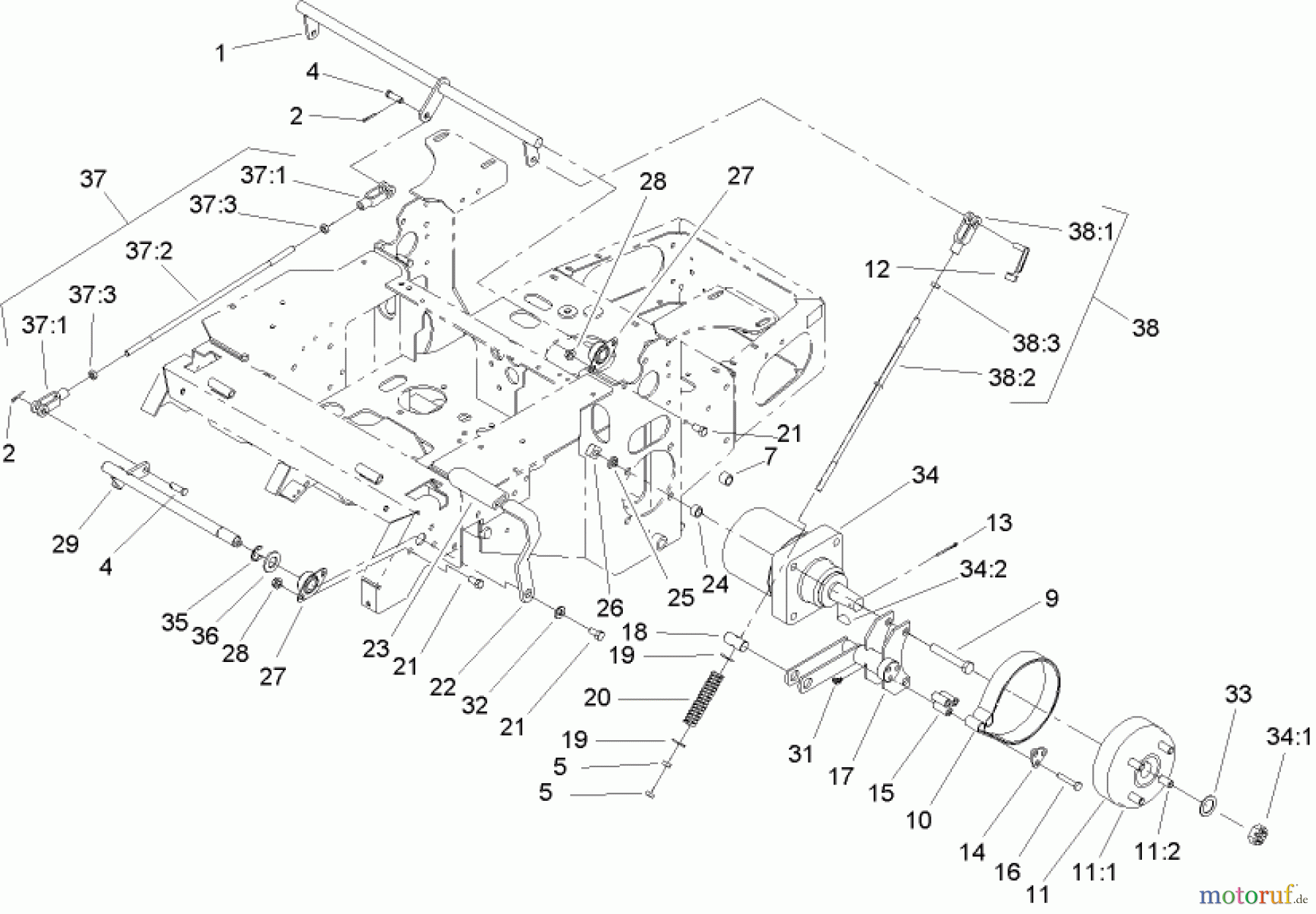  Zerto-Turn Mäher 74167TE (Z153) - Toro Z Master Mower, 132cm SFS Side Discharge Deck (SN: 240000001 - 240999999) (2004) PARKING BRAKE SYSTEM ASSEMBLY