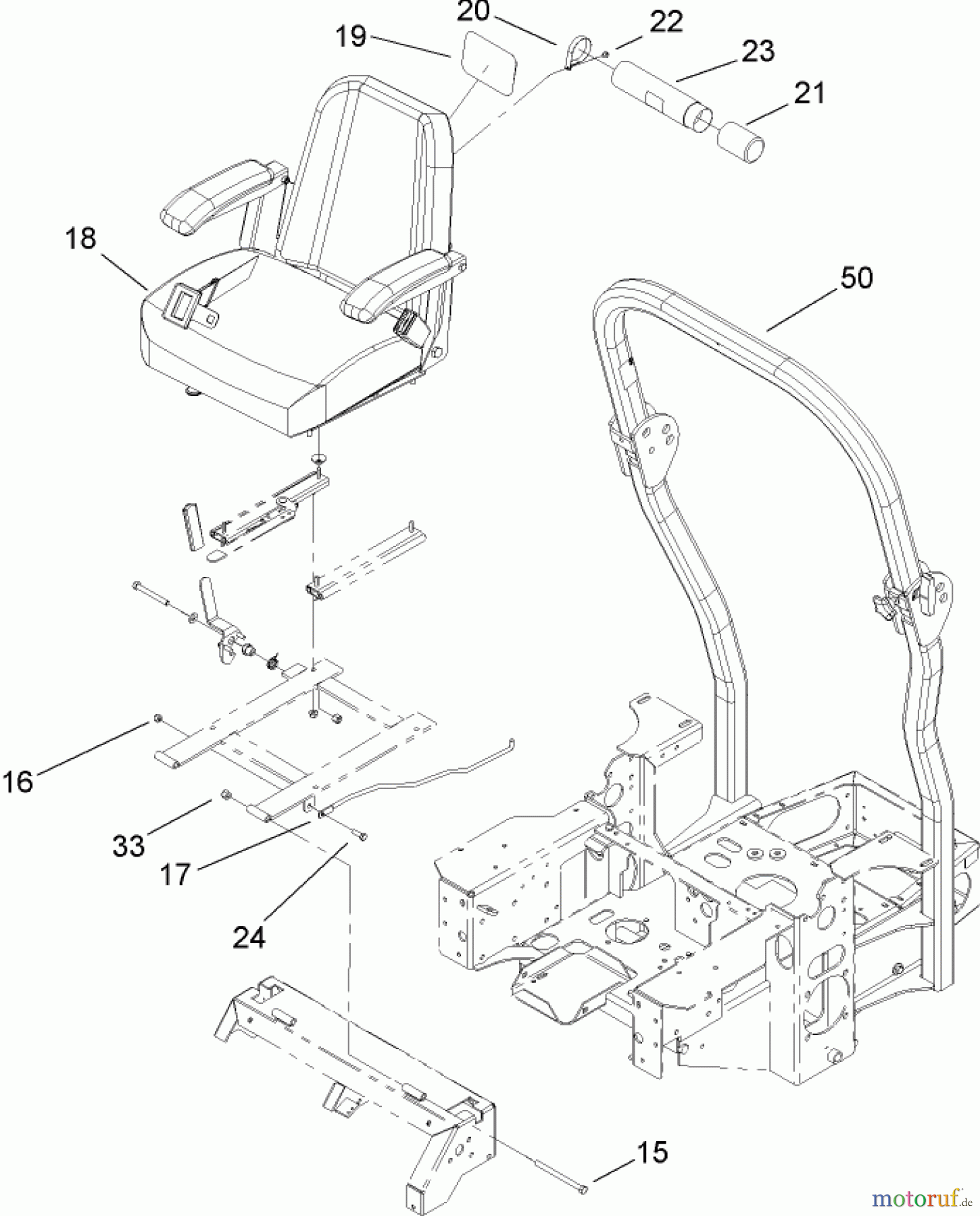  Zerto-Turn Mäher 74167TE (Z153) - Toro Z Master Mower, 132cm SFS Side Discharge Deck (SN: 240000001 - 240999999) (2004) SEAT AND ROLL-OVER-PROTECTION-SYSTEM ASSEMBLY