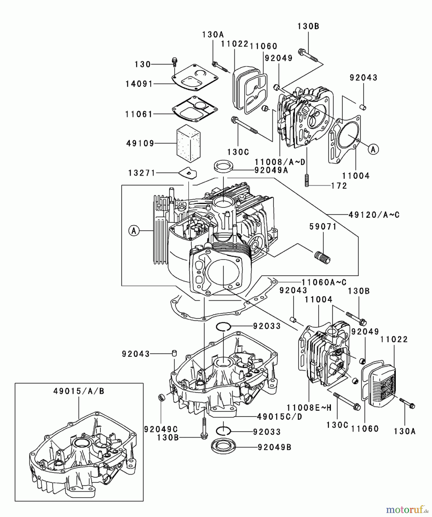  Zerto-Turn Mäher 74176TE (Z147) - Toro Z Master Mower, 112cm SFS Side Discharge Deck (SN: 230000001 - 230006000) (2003) CYLINDER/CRANKCASE ASSEMBLY KAWASAKI FH500V-ES10