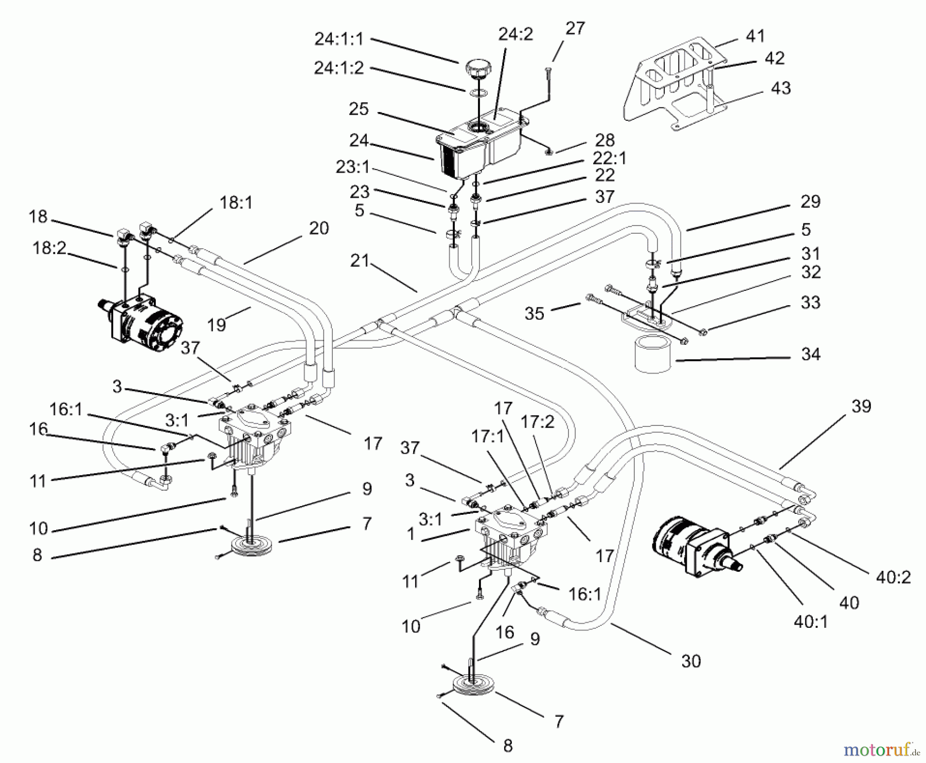  Zerto-Turn Mäher 74176TE (Z147) - Toro Z Master Mower, 112cm SFS Side Discharge Deck (SN: 230000001 - 230006000) (2003) HYDRAULIC SYSTEM ASSEMBLY