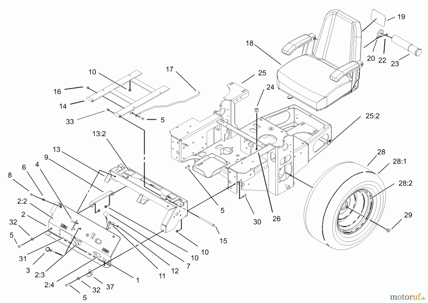  Zerto-Turn Mäher 74176TE (Z147) - Toro Z Master Mower, 112cm SFS Side Discharge Deck (SN: 230000001 - 230006000) (2003) MAIN FRAME ASSEMBLY