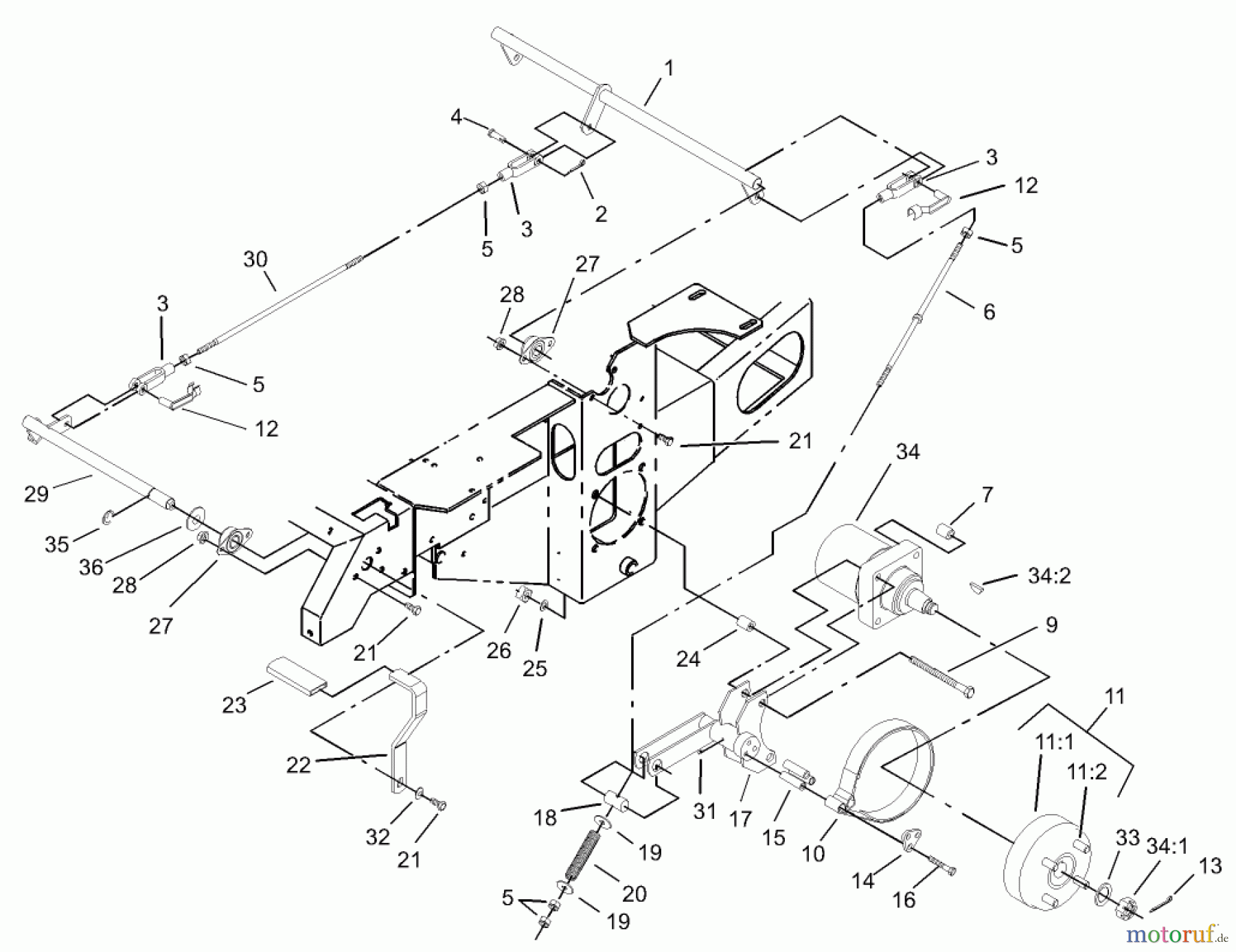  Zerto-Turn Mäher 74176TE (Z147) - Toro Z Master Mower, 112cm SFS Side Discharge Deck (SN: 230000001 - 230006000) (2003) PARKING BRAKE SYSTEM ASSEMBLY