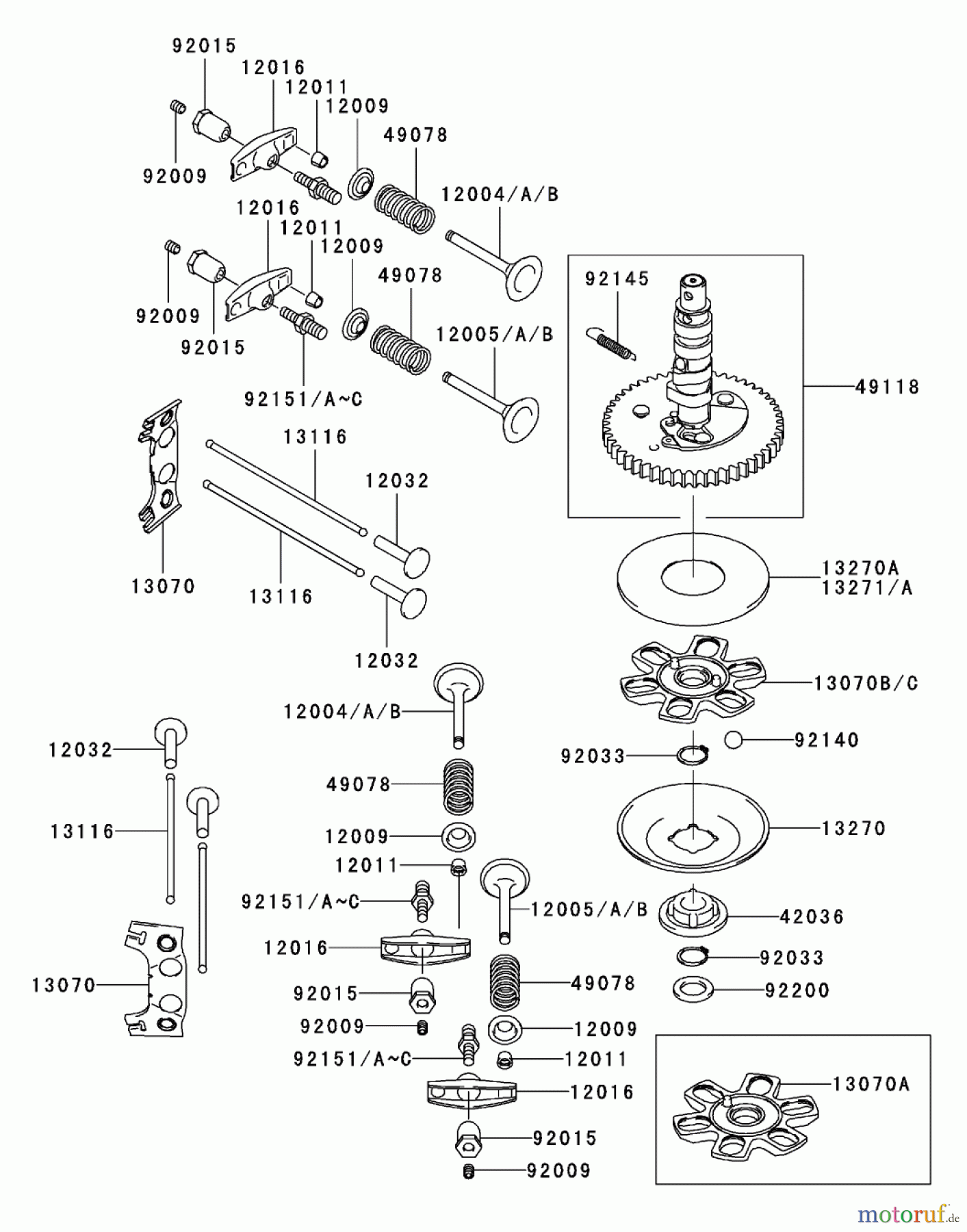  Zerto-Turn Mäher 74176TE (Z147) - Toro Z Master Mower, 112cm SFS Side Discharge Deck (SN: 230000001 - 230006000) (2003) VALVE/CAMSHAFT ASSEMBLY KAWASAKI FH500V-ES10