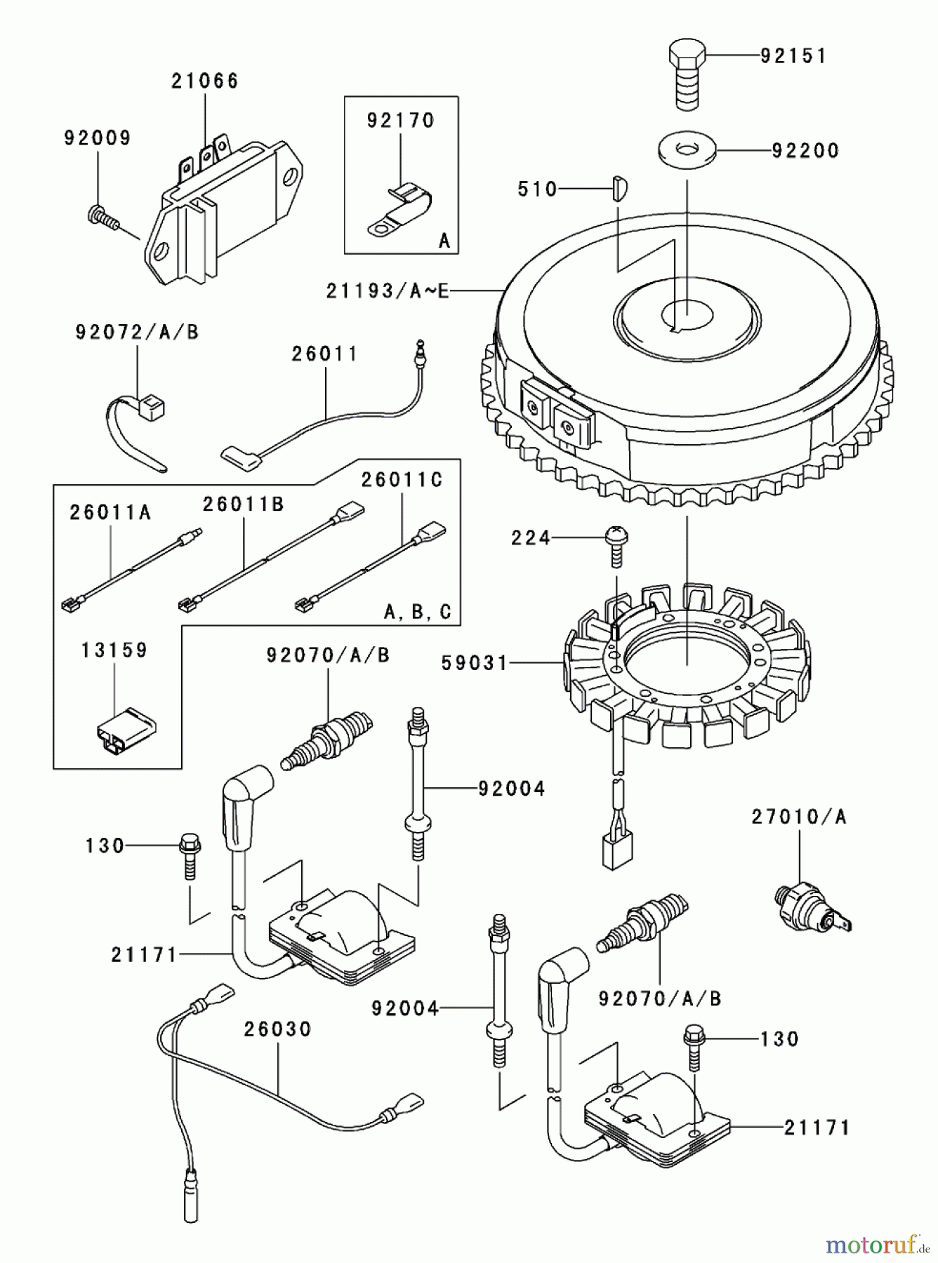  Zerto-Turn Mäher 74176TE (Z147) - Toro Z Master Mower, 112cm SFS Side Discharge Deck (SN: 230006001 - 230007000) (2003) ELECTRIC EQUIPMENT ASSEMBLY KAWASAKI FH500V-ES10