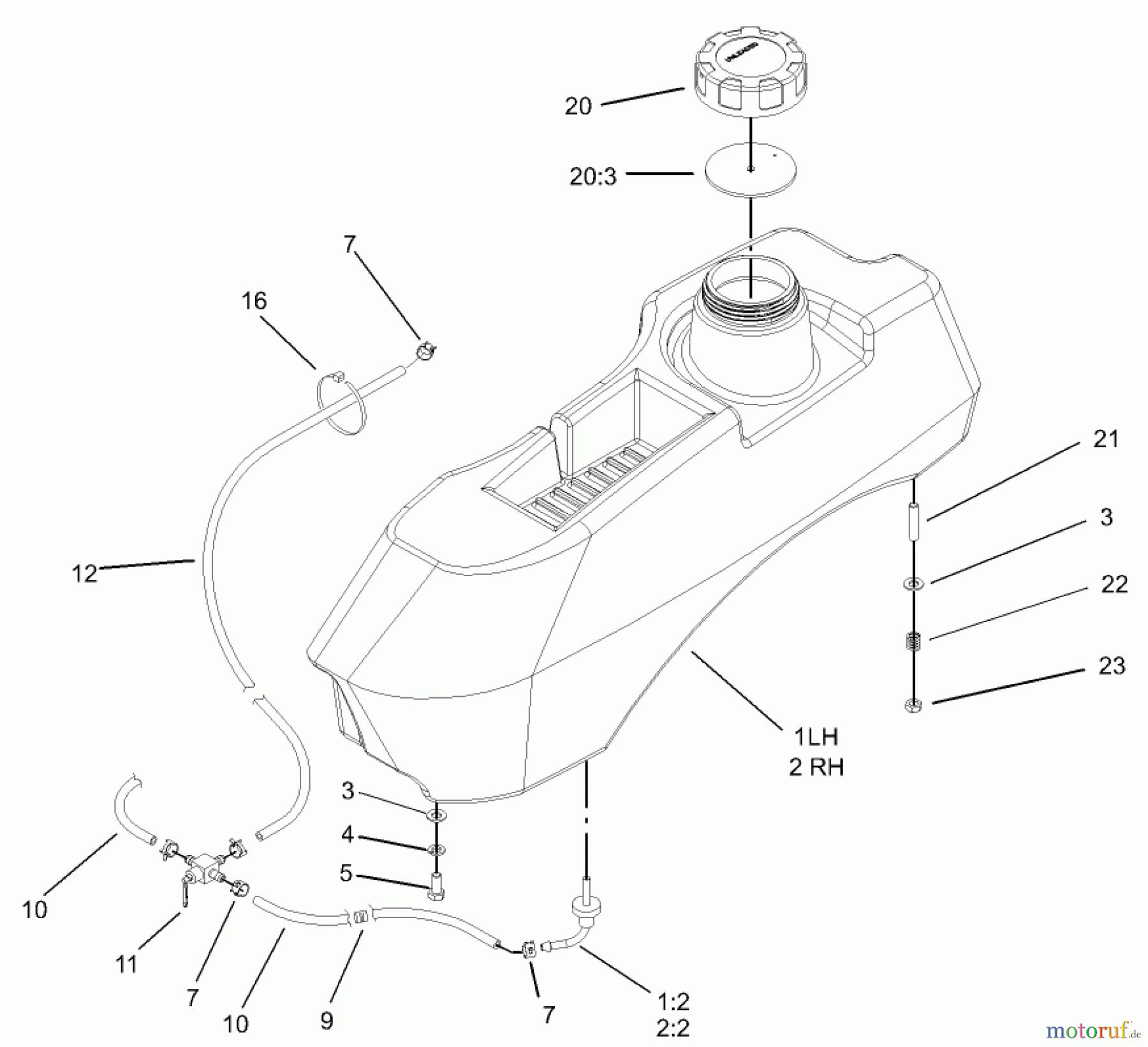  Zerto-Turn Mäher 74176TE (Z147) - Toro Z Master Mower, 112cm SFS Side Discharge Deck (SN: 230006001 - 230007000) (2003) FUEL SYSTEM ASSEMBLY