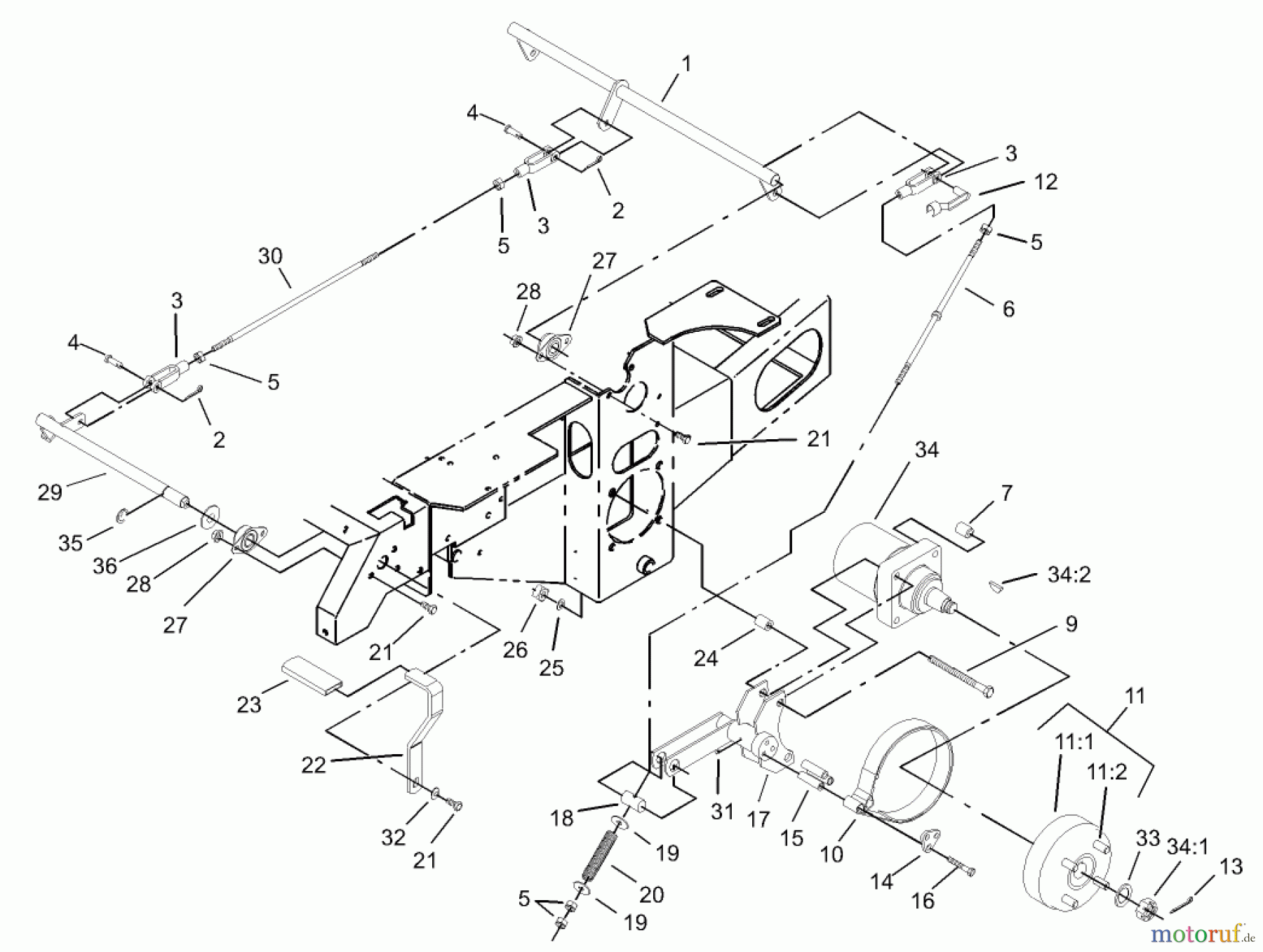  Zerto-Turn Mäher 74176TE (Z147) - Toro Z Master Mower, 112cm SFS Side Discharge Deck (SN: 230006001 - 230007000) (2003) PARKING BRAKE SYSTEM ASSEMBLY