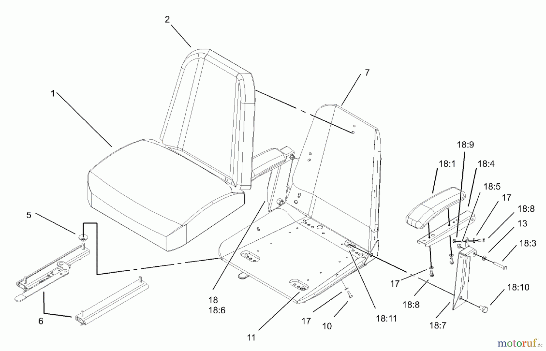  Zerto-Turn Mäher 74176TE (Z147) - Toro Z Master Mower, 112cm SFS Side Discharge Deck (SN: 230006001 - 230007000) (2003) SEAT ASSEMBLY NO. 1-633705