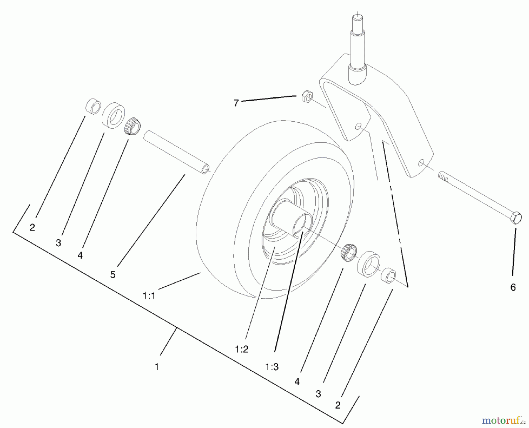  Zerto-Turn Mäher 74176TE (Z147) - Toro Z Master Mower, 112cm SFS Side Discharge Deck (SN: 230007001 - 230999999) (2003) CASTER WHEEL ASSEMBLY NO. 1-634662