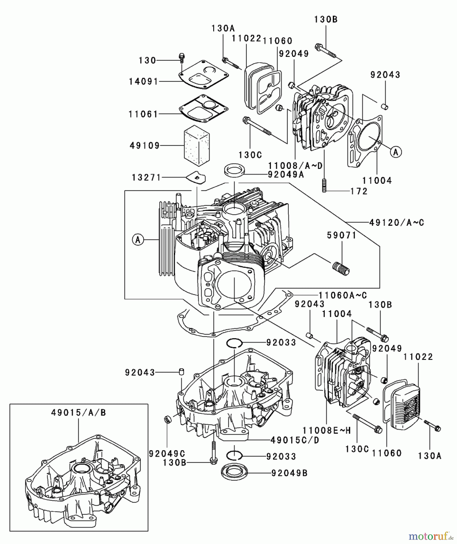  Zerto-Turn Mäher 74176TE (Z147) - Toro Z Master Mower, 112cm SFS Side Discharge Deck (SN: 230007001 - 230999999) (2003) CYLINDER/CRANKCASE ASSEMBLY KAWASAKI FH500V-ES10