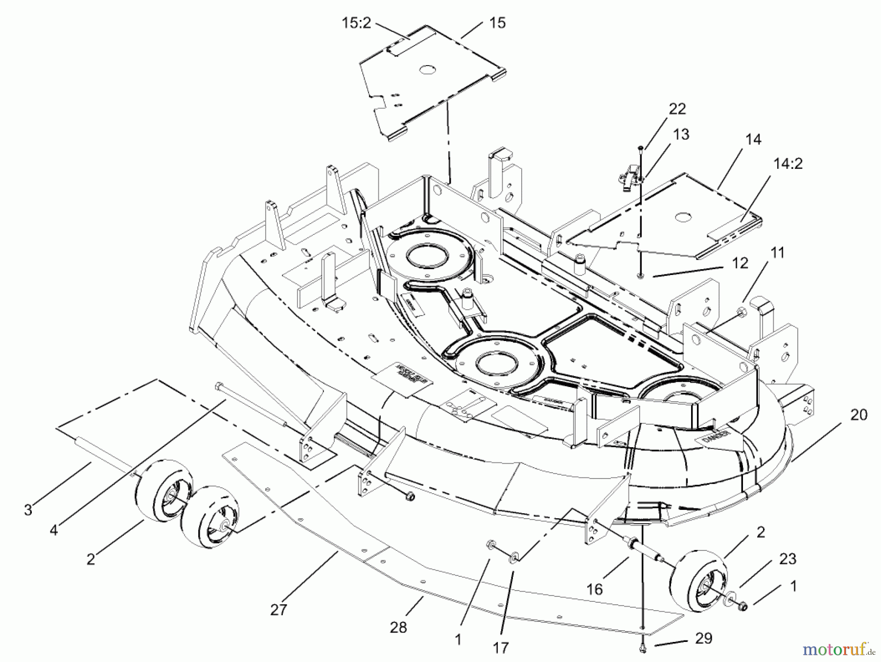  Zerto-Turn Mäher 74176TE (Z147) - Toro Z Master Mower, 112cm SFS Side Discharge Deck (SN: 230007001 - 230999999) (2003) DECK AND WHEEL GAGE ASSEMBLY