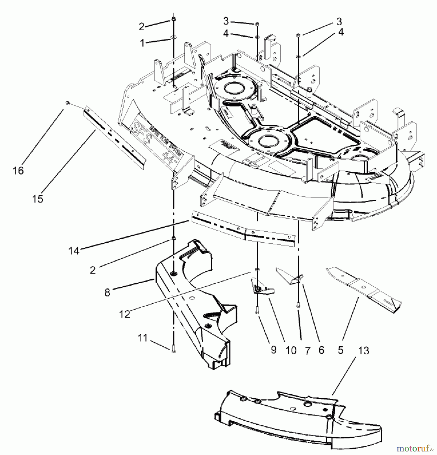  Zerto-Turn Mäher 74176TE (Z147) - Toro Z Master Mower, 112cm SFS Side Discharge Deck (SN: 230007001 - 230999999) (2003) DECK RECYCLER ASSEMBLY