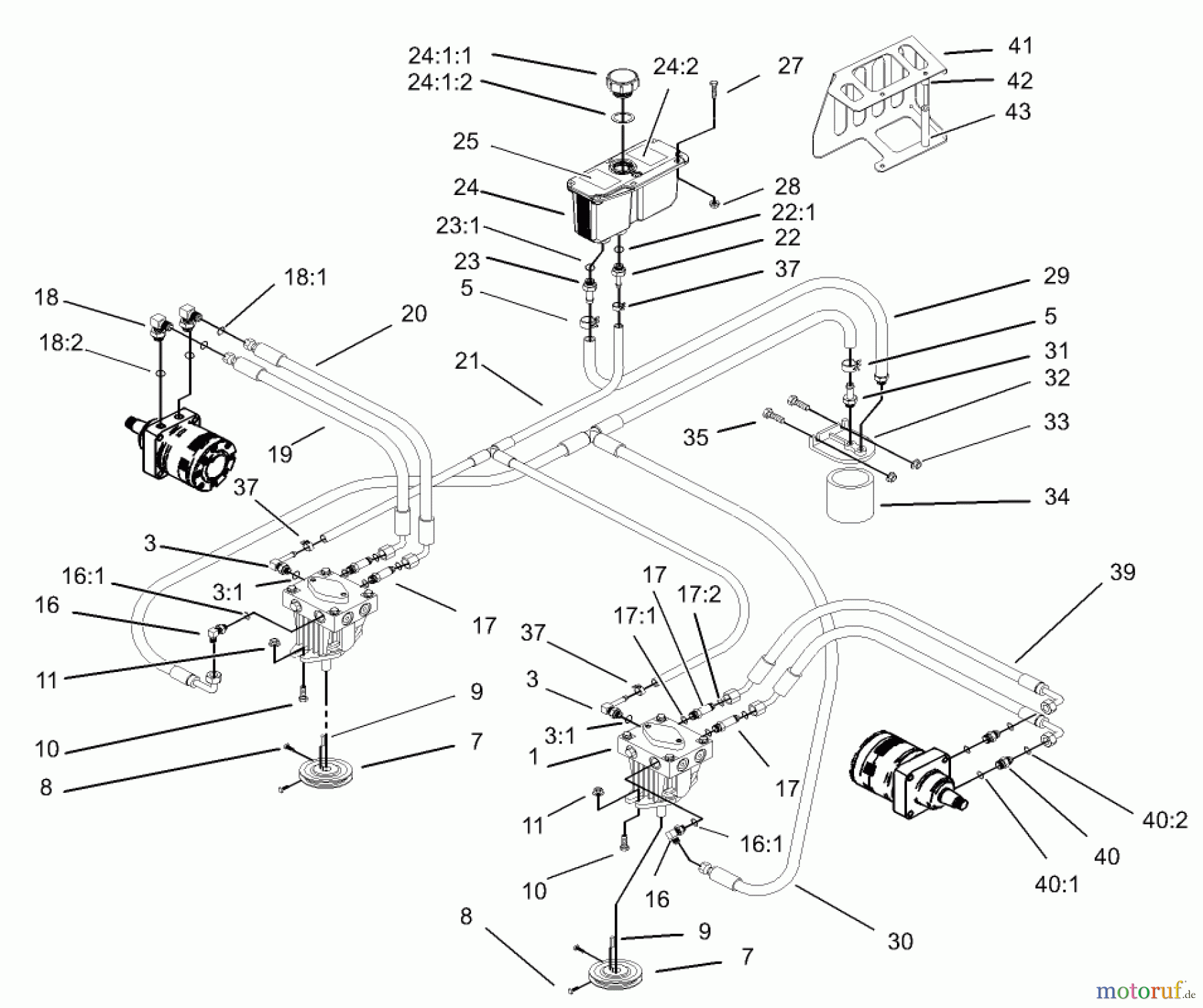  Zerto-Turn Mäher 74176TE (Z147) - Toro Z Master Mower, 112cm SFS Side Discharge Deck (SN: 230007001 - 230999999) (2003) HYDRAULIC SYSTEM ASSEMBLY