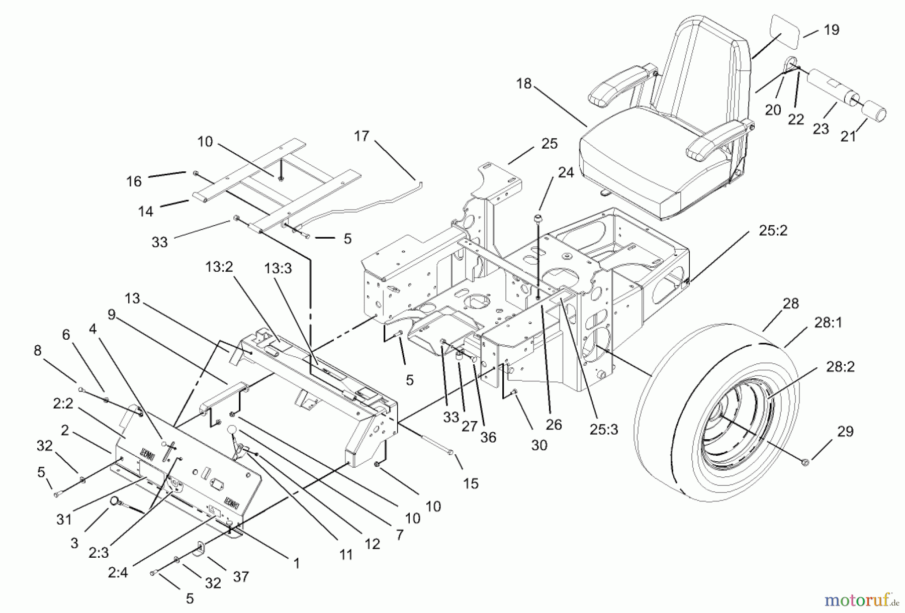  Zerto-Turn Mäher 74176TE (Z147) - Toro Z Master Mower, 112cm SFS Side Discharge Deck (SN: 230007001 - 230999999) (2003) MAIN FRAME ASSEMBLY