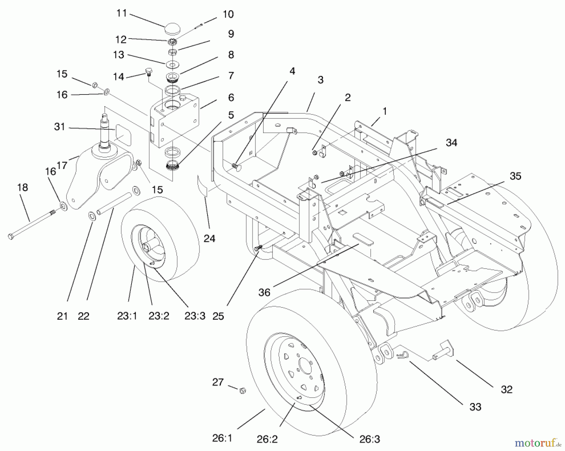  Zerto-Turn Mäher 74191 (Z320) - Toro Z Master 122cm Mower and Bagger (SN: 890001 - 890159) (1998) FRAME & WHEELS