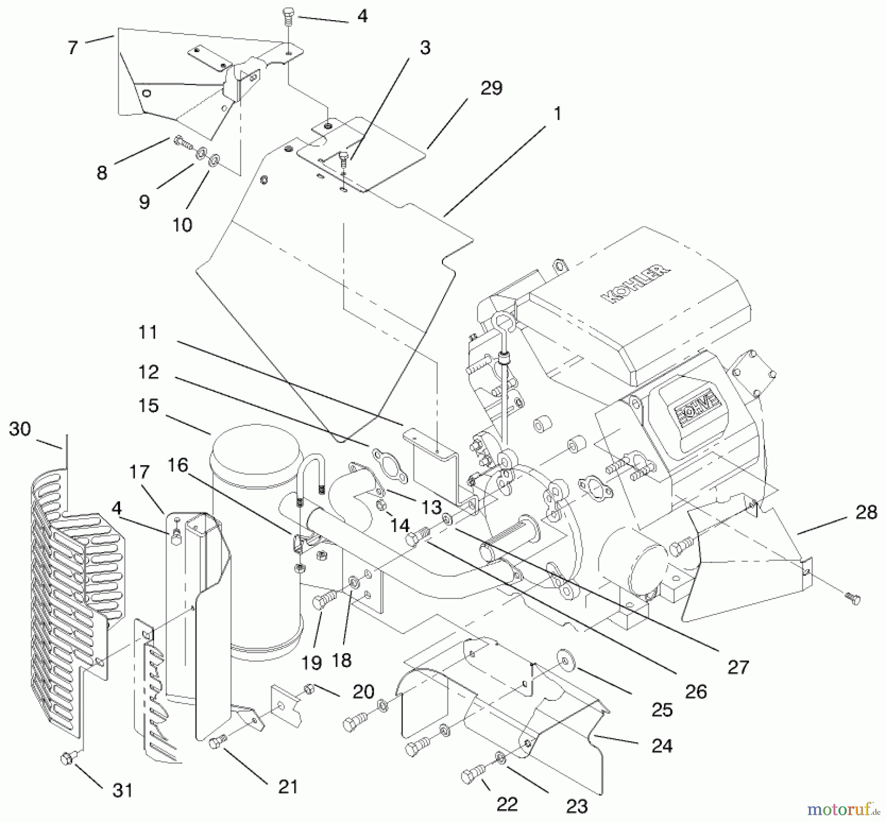  Zerto-Turn Mäher 74191 (Z320) - Toro Z Master 122cm Mower and Bagger (SN: 890001 - 890159) (1998) HEAT SHIELDS AND EXHAUST