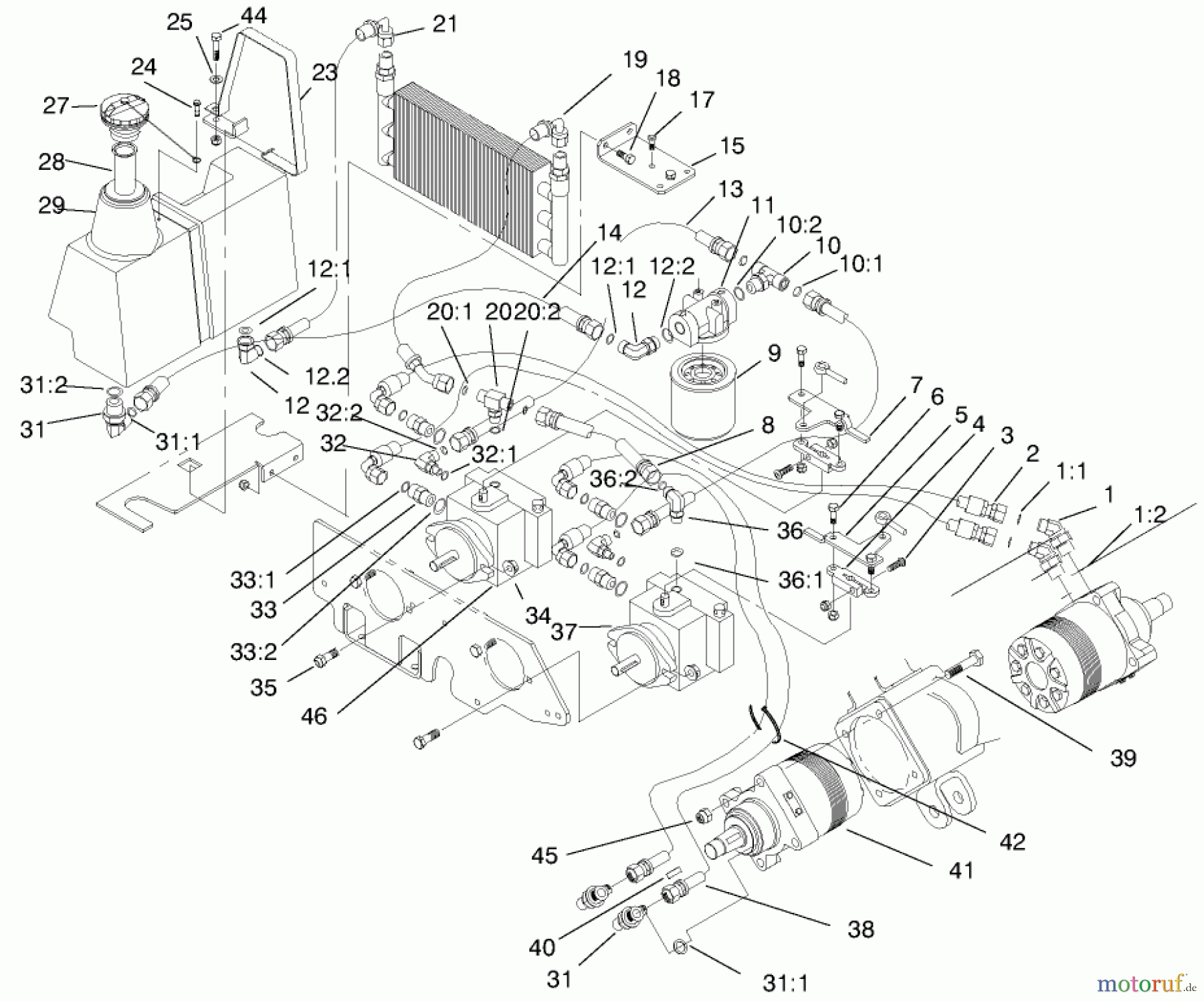  Zerto-Turn Mäher 74191 (Z320) - Toro Z Master 122cm Mower and Bagger (SN: 890001 - 890159) (1998) HYDRAULIC SYSTEM