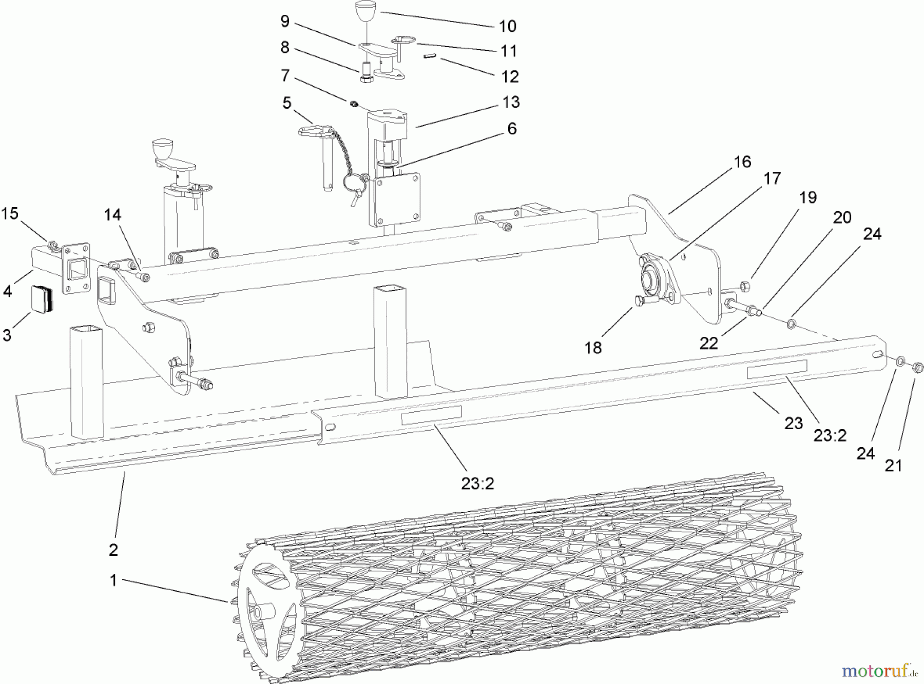  Compact Utility Attachments 23101 - Toro Soil Cultivator, Compact Utility Loaders (SN: 220000001 - 220999999) (2002) SCRAPER AND ROLLER ASSEMBLY