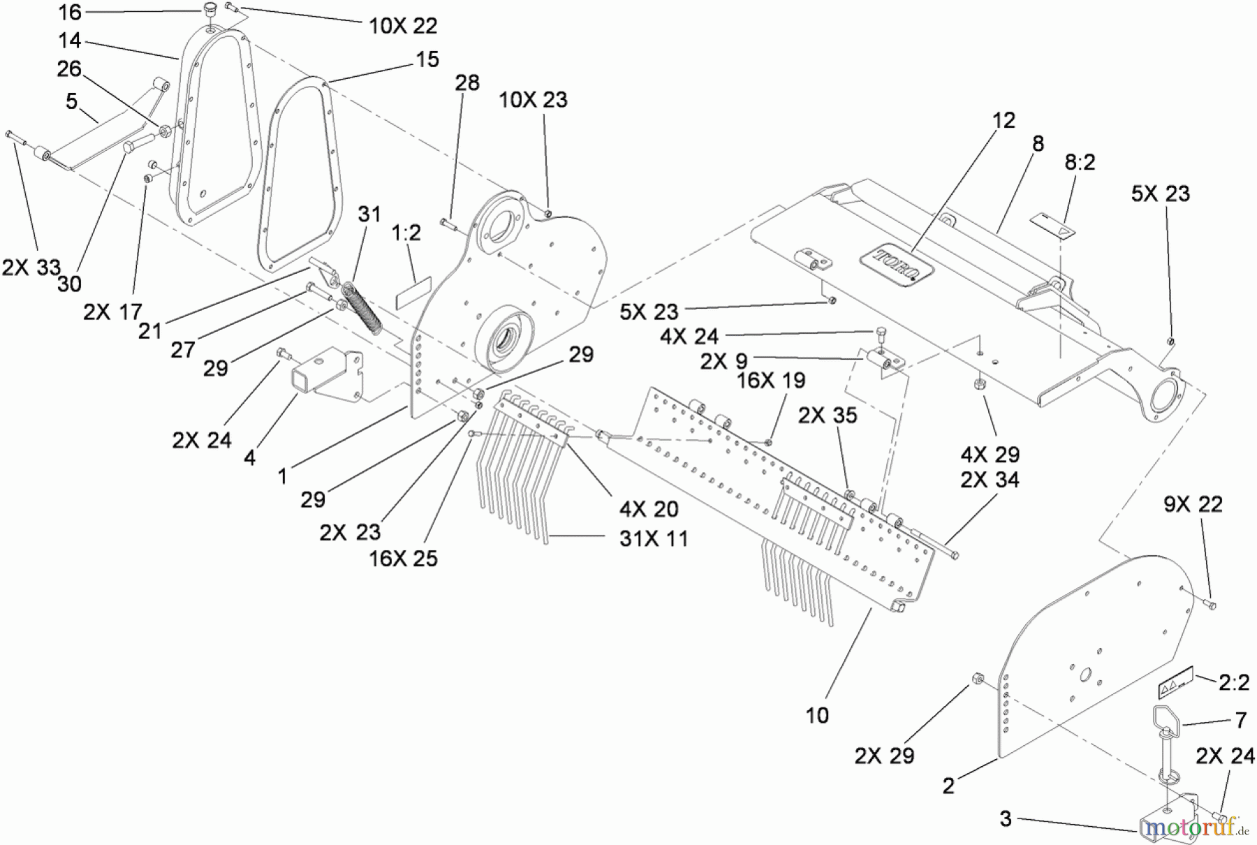  Compact Utility Attachments 23102 - Toro Soil Cultivator, Compact Utility Loaders (SN: 310000001 - 310999999) (2010) FRAME ASSEMBLY