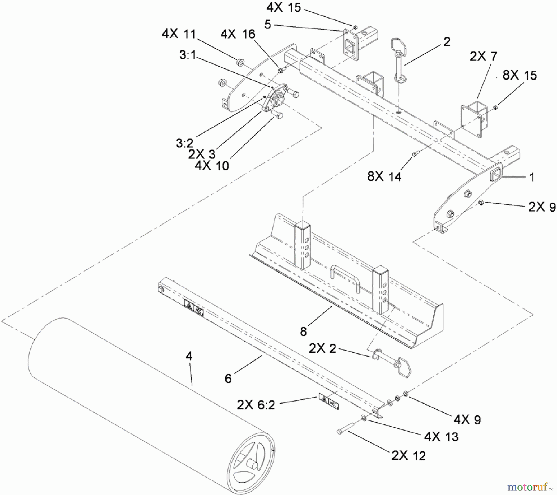  Compact Utility Attachments 23102 - Toro Soil Cultivator, Compact Utility Loaders (SN: 310000001 - 310999999) (2010) ROLLER FRAME AND GRADER ASSEMBLY