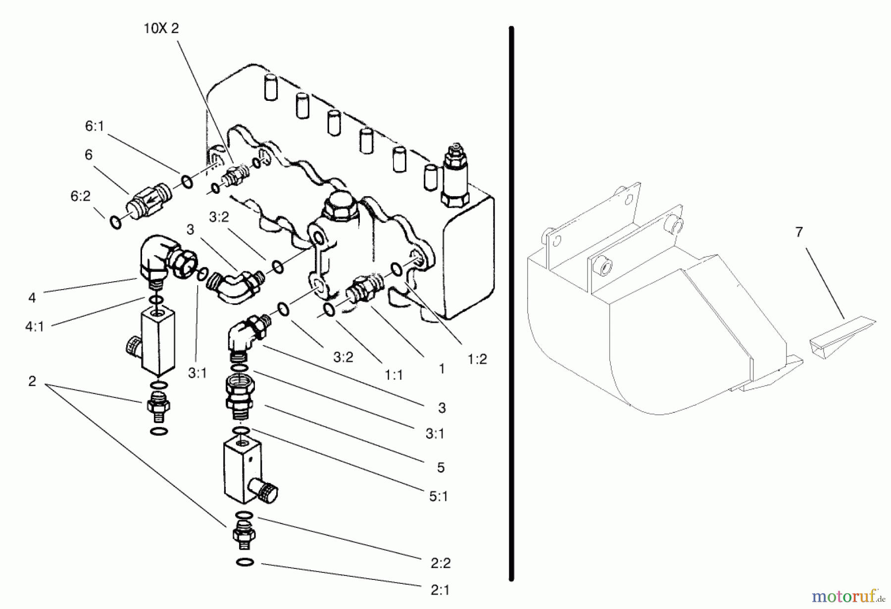  Compact Utility Attachments 23160 - Toro Backhoe, Dingo Compact Utility Loader (SN: 220000001 - 220999999) (2002) HYDRAULIC FITTING AND TOOTH ASSEMBLY