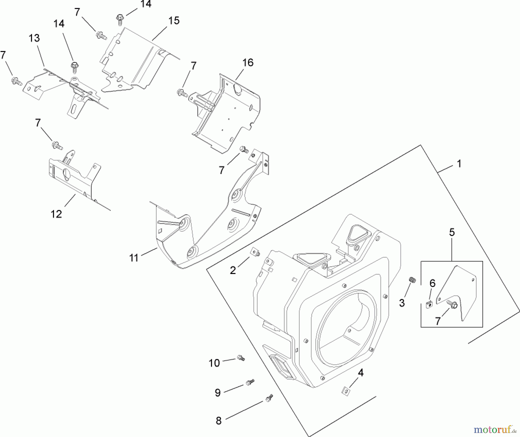  Zerto-Turn Mäher 74246TE (Z557) - Toro Z Master Mower, 152cm TURBO FORCE Side Discharge Deck (SN: 260000001 - 260999999) (2006) BLOWER HOUSING AND BAFFLE ASSEMBLY KOHLER CH740 0075