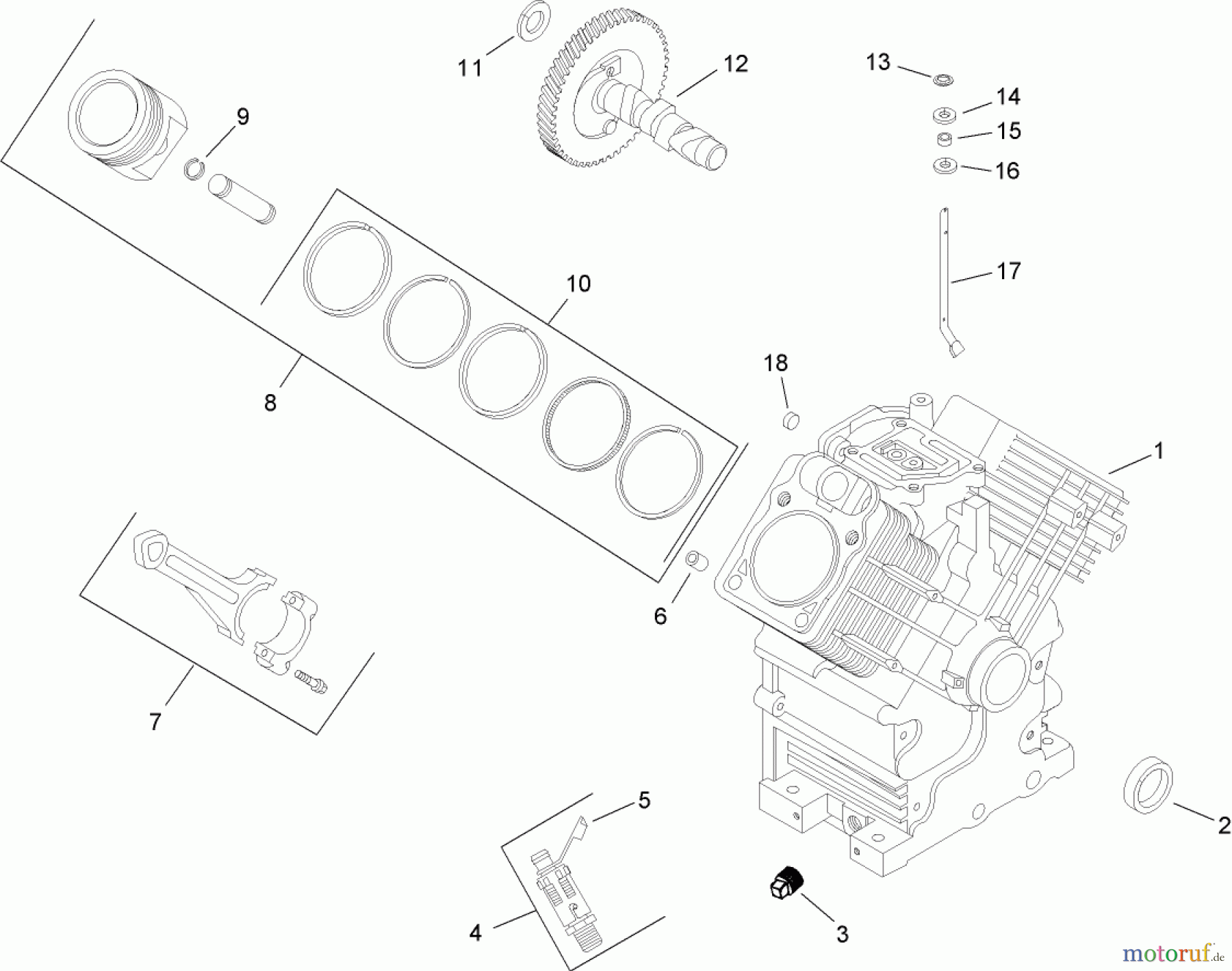  Zerto-Turn Mäher 74246TE (Z557) - Toro Z Master Mower, 152cm TURBO FORCE Side Discharge Deck (SN: 260000001 - 260999999) (2006) CRANKCASE ASSEMBLY KOHLER CH740 0075