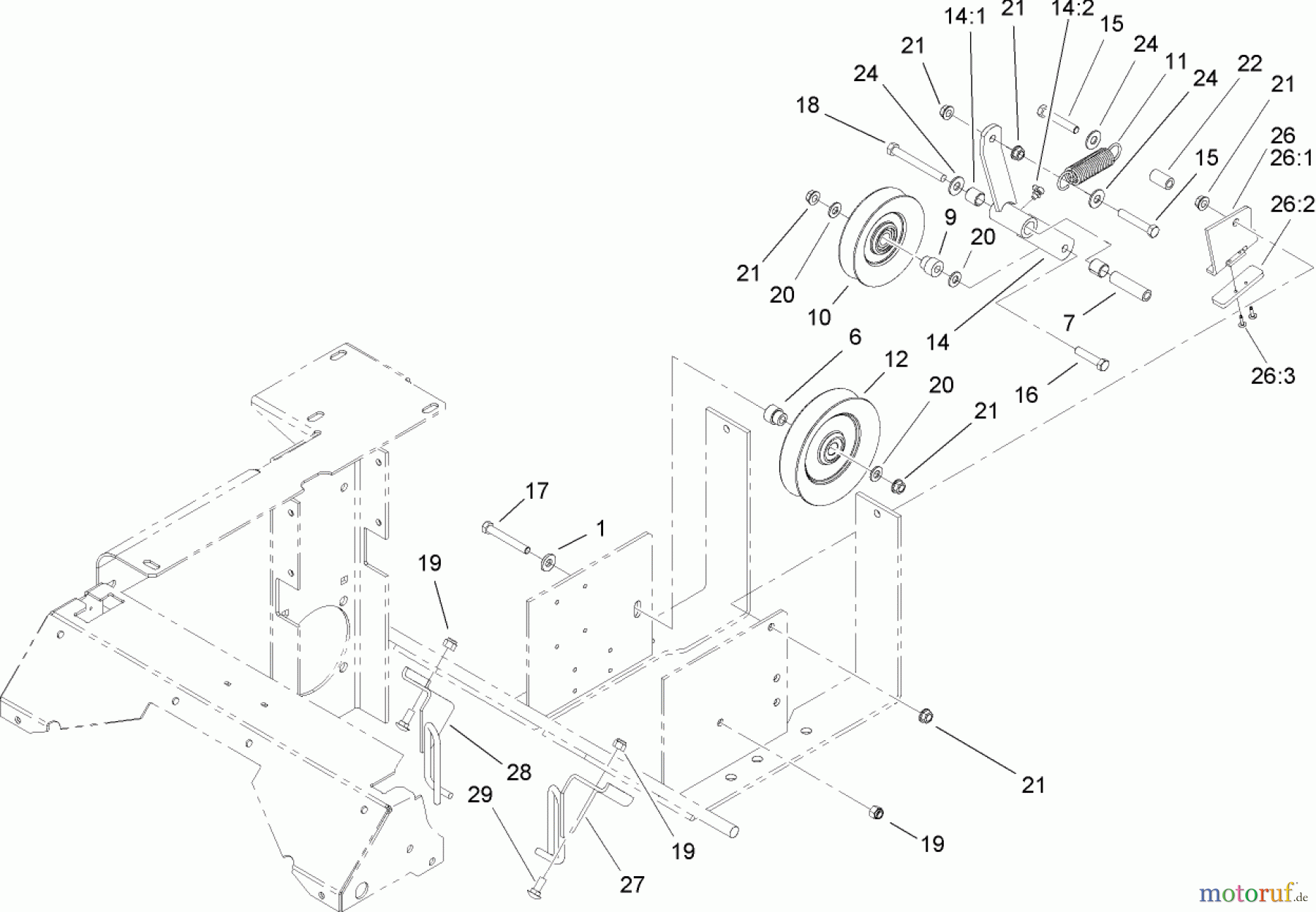  Zerto-Turn Mäher 74246TE (Z557) - Toro Z Master Mower, 152cm TURBO FORCE Side Discharge Deck (SN: 260000001 - 260999999) (2006) DRIVE IDLER ASSEMBLY