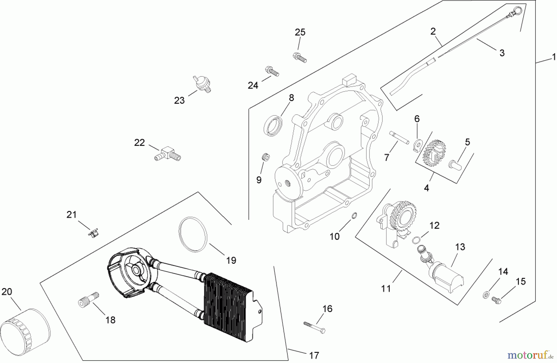  Zerto-Turn Mäher 74246TE (Z557) - Toro Z Master Mower, 152cm TURBO FORCE Side Discharge Deck (SN: 260000001 - 260999999) (2006) OIL PAN / LUBRICATION ASSEMBLY KOHLER CH740 0075