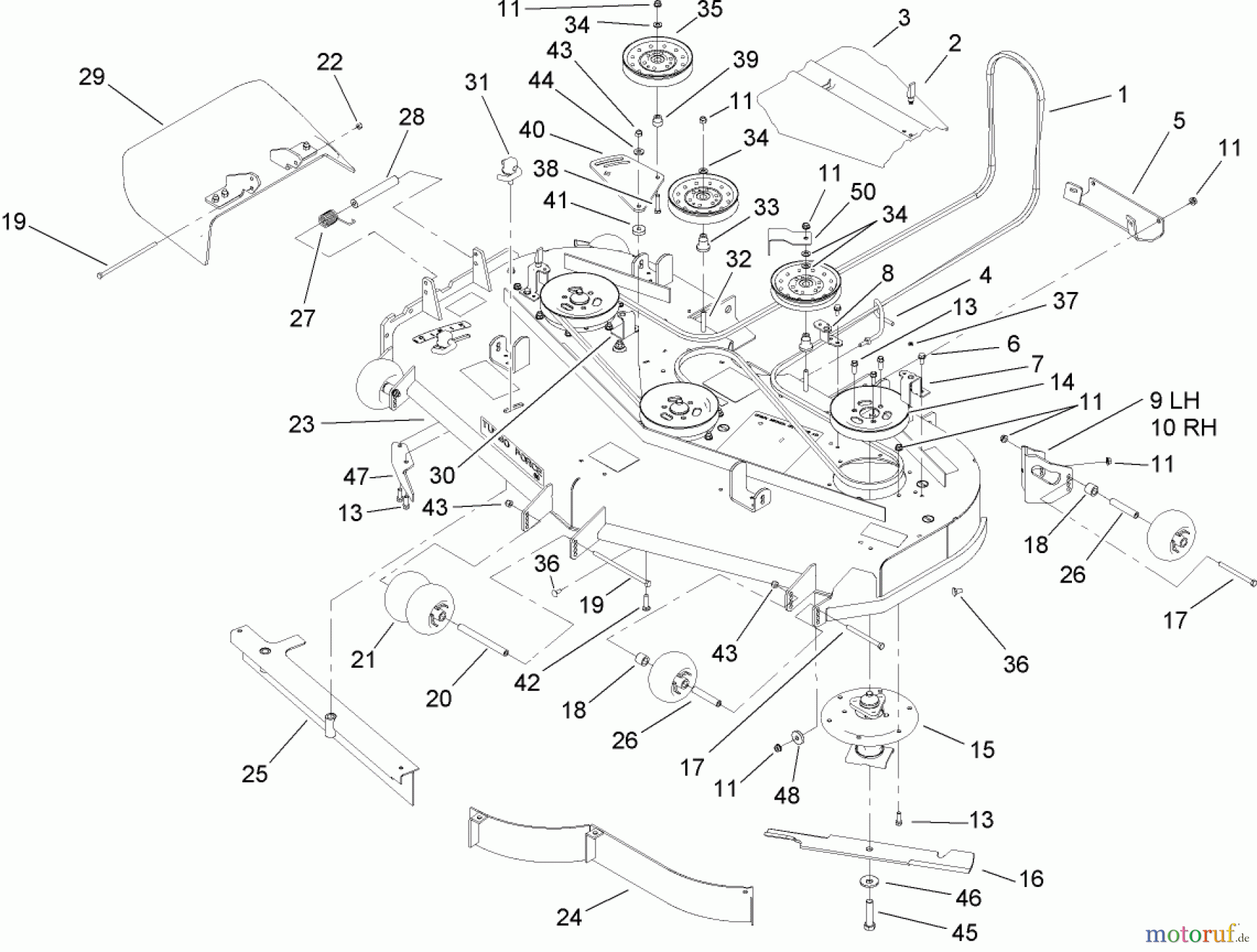  Zerto-Turn Mäher 74262TE (Z500) - Toro Z Master Mower, 152cm TURBO FORCE Side Discharge Deck (SN: 260000001 - 260999999) (2006) DECK ASSEMBLY