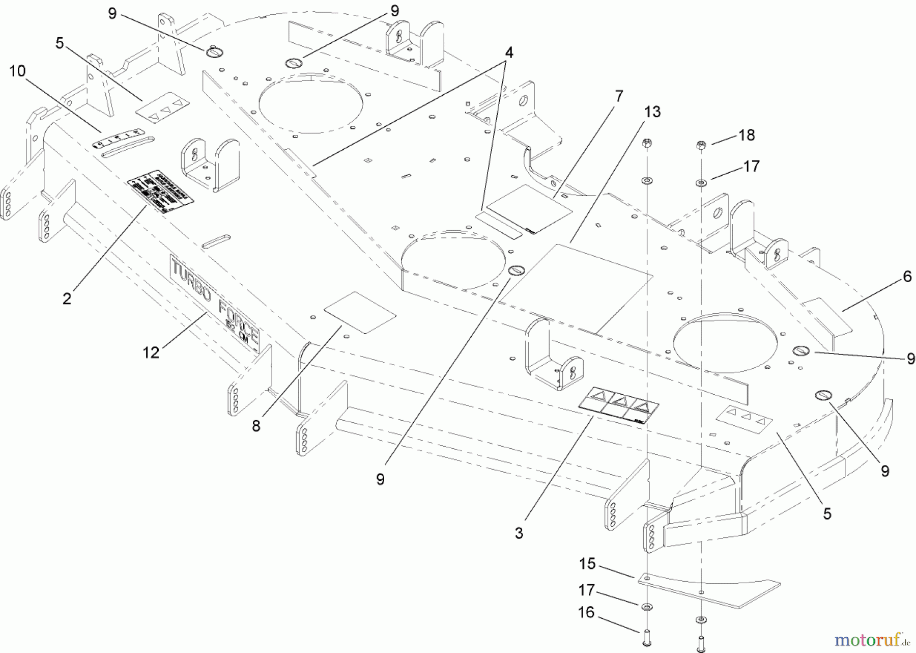  Zerto-Turn Mäher 74262TE (Z500) - Toro Z Master Mower, 152cm TURBO FORCE Side Discharge Deck (SN: 260000001 - 260999999) (2006) DECK ASSEMBLY NO. 107-3974