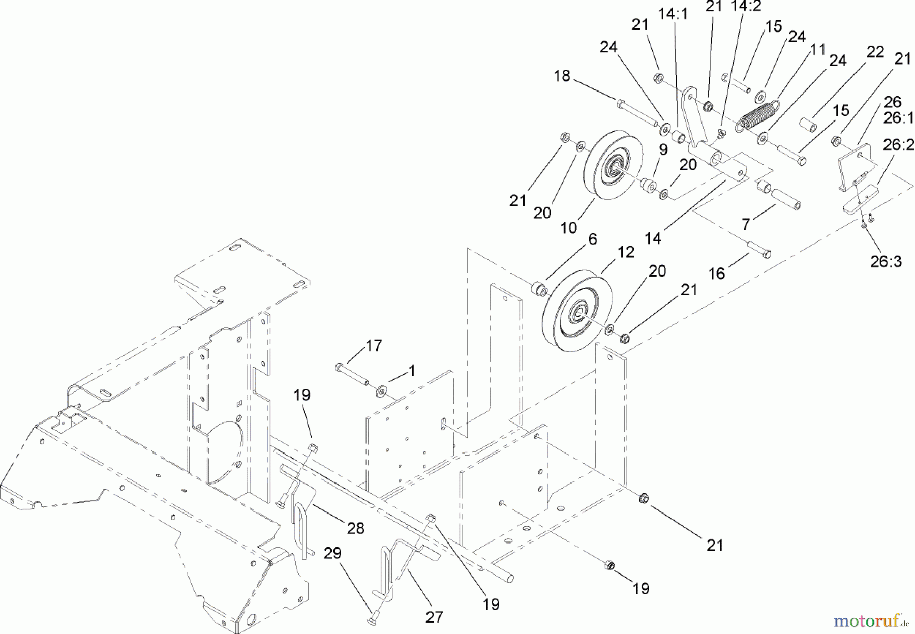  Zerto-Turn Mäher 74262TE (Z500) - Toro Z Master Mower, 152cm TURBO FORCE Side Discharge Deck (SN: 260000001 - 260999999) (2006) DRIVE IDLER ASSEMBLY