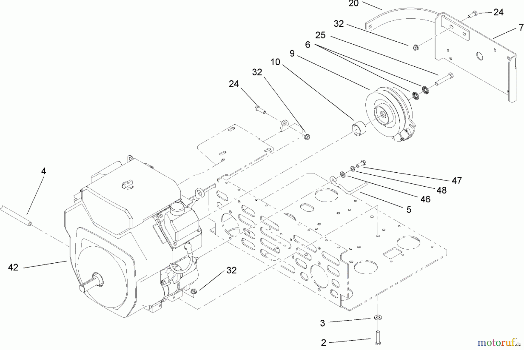  Zerto-Turn Mäher 74262TE (Z500) - Toro Z Master Mower, 152cm TURBO FORCE Side Discharge Deck (SN: 260000001 - 260999999) (2006) ENGINE AND CLUTCH ASSEMBLY