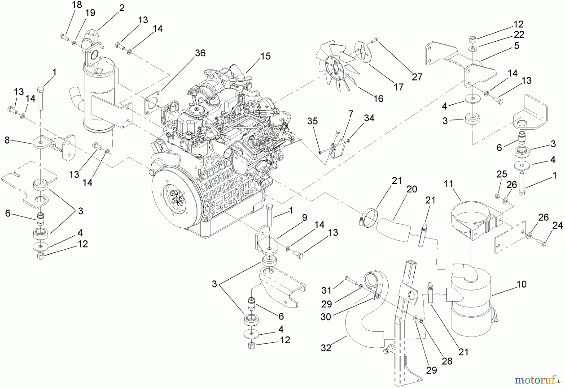  Zerto-Turn Mäher 74264TE (Z580-D) - Toro Z Master Mower, 132cm TURBO FORCE Side Discharge Deck (SN: 280000001 - 280999999) (2008) ENGINE, EXHAUST AND AIR INTAKE ASSEMBLY