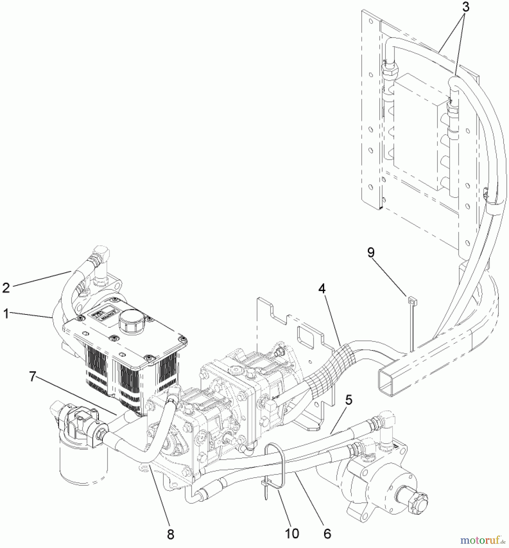  Zerto-Turn Mäher 74264TE (Z580-D) - Toro Z Master Mower, 132cm TURBO FORCE Side Discharge Deck (SN: 280000001 - 280999999) (2008) HYDRAULIC HOSE SYSTEM ASSEMBLY