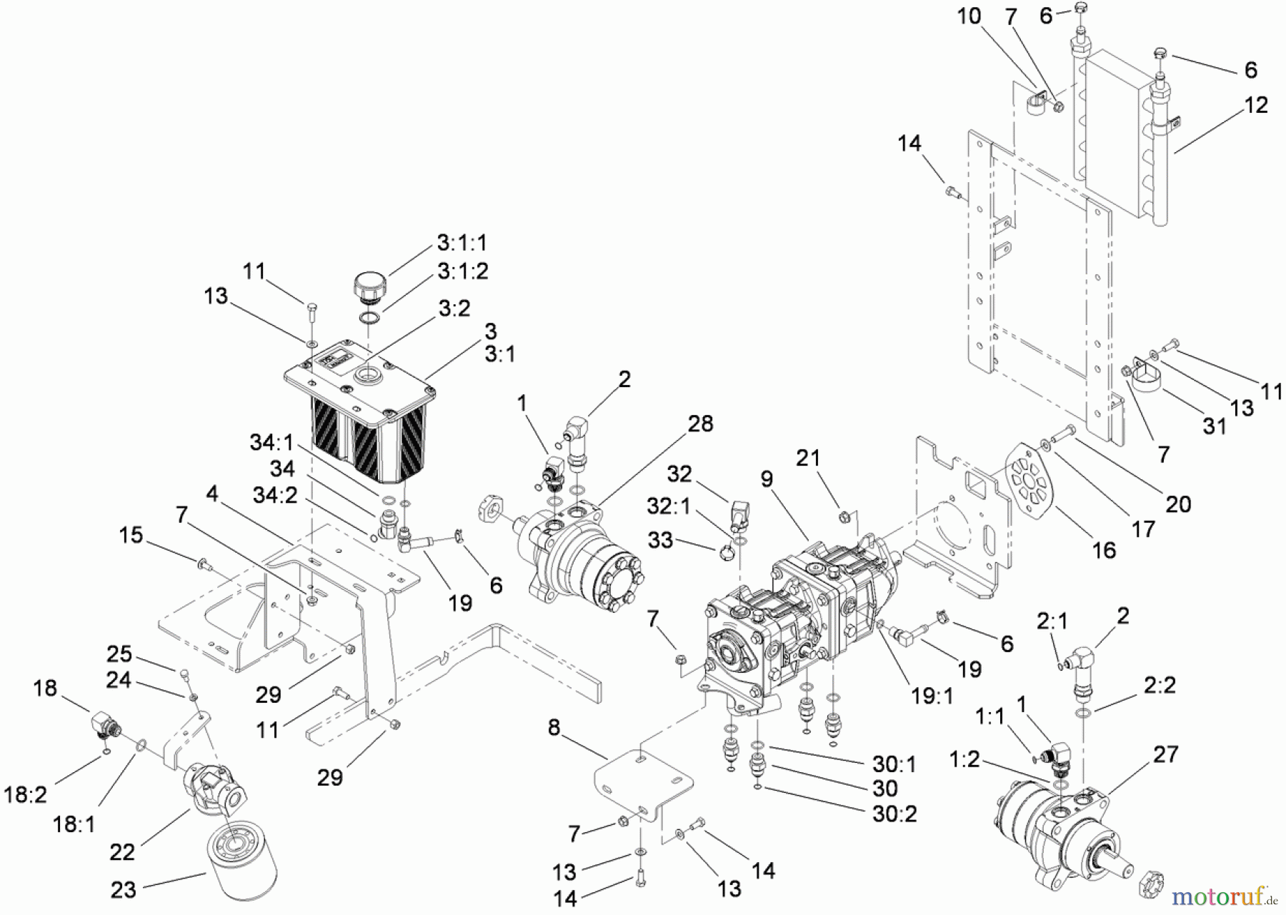  Zerto-Turn Mäher 74264TE (Z580-D) - Toro Z Master Mower, 132cm TURBO FORCE Side Discharge Deck (SN: 280000001 - 280999999) (2008) HYDRAULIC TANK, PUMP AND MOTOR ASSEMBLY