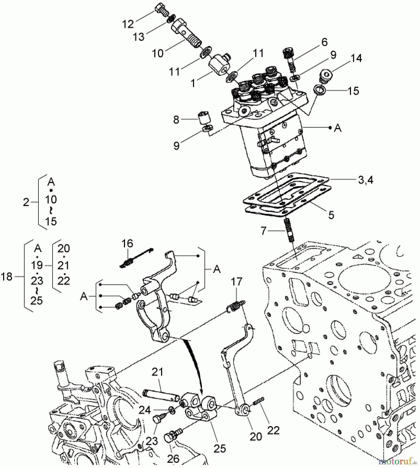  Zerto-Turn Mäher 74264TE (Z580-D) - Toro Z Master Mower, 132cm TURBO FORCE Side Discharge Deck (SN: 280000001 - 280999999) (2008) INJECTION PUMP AND GOVERNOR ASSEMBLY