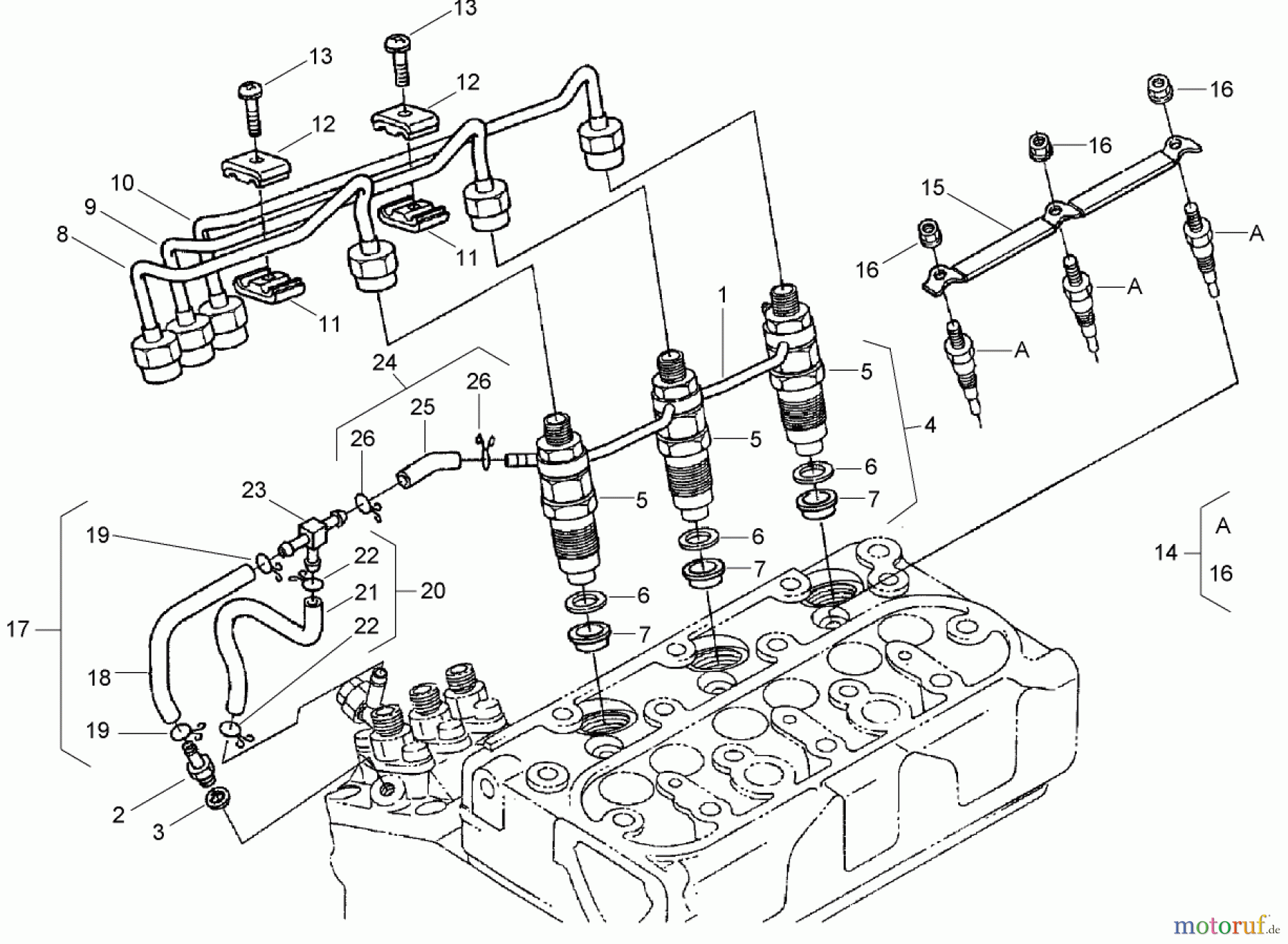  Zerto-Turn Mäher 74264TE (Z580-D) - Toro Z Master Mower, 132cm TURBO FORCE Side Discharge Deck (SN: 280000001 - 280999999) (2008) NOZZLE HOLDER AND GLOW PLUG ASSEMBLY