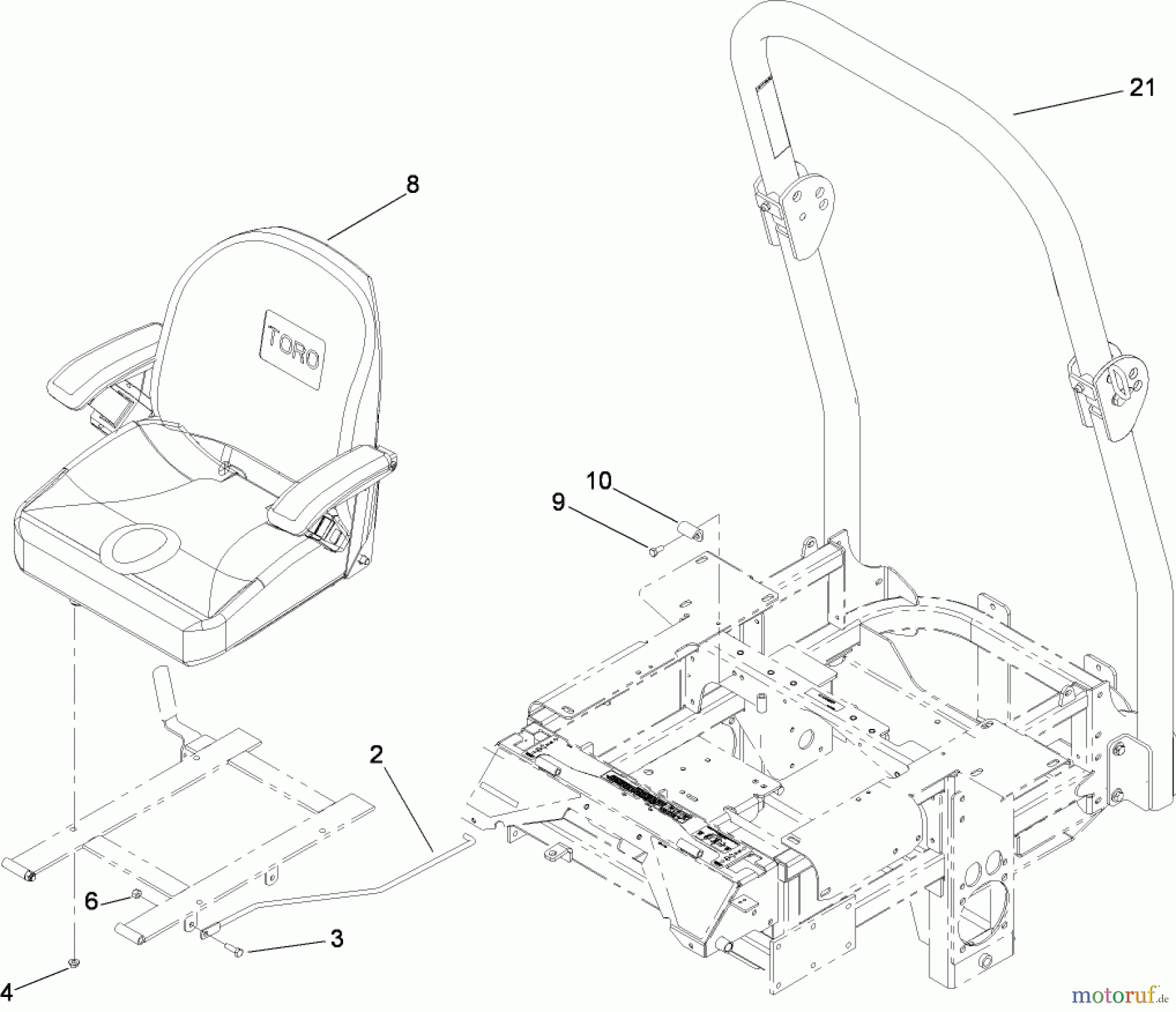  Zerto-Turn Mäher 74264TE (Z580-D) - Toro Z Master Mower, 132cm TURBO FORCE Side Discharge Deck (SN: 280000001 - 280999999) (2008) ROLL-OVER PROTECTION SYSTEM ASSEMBLY