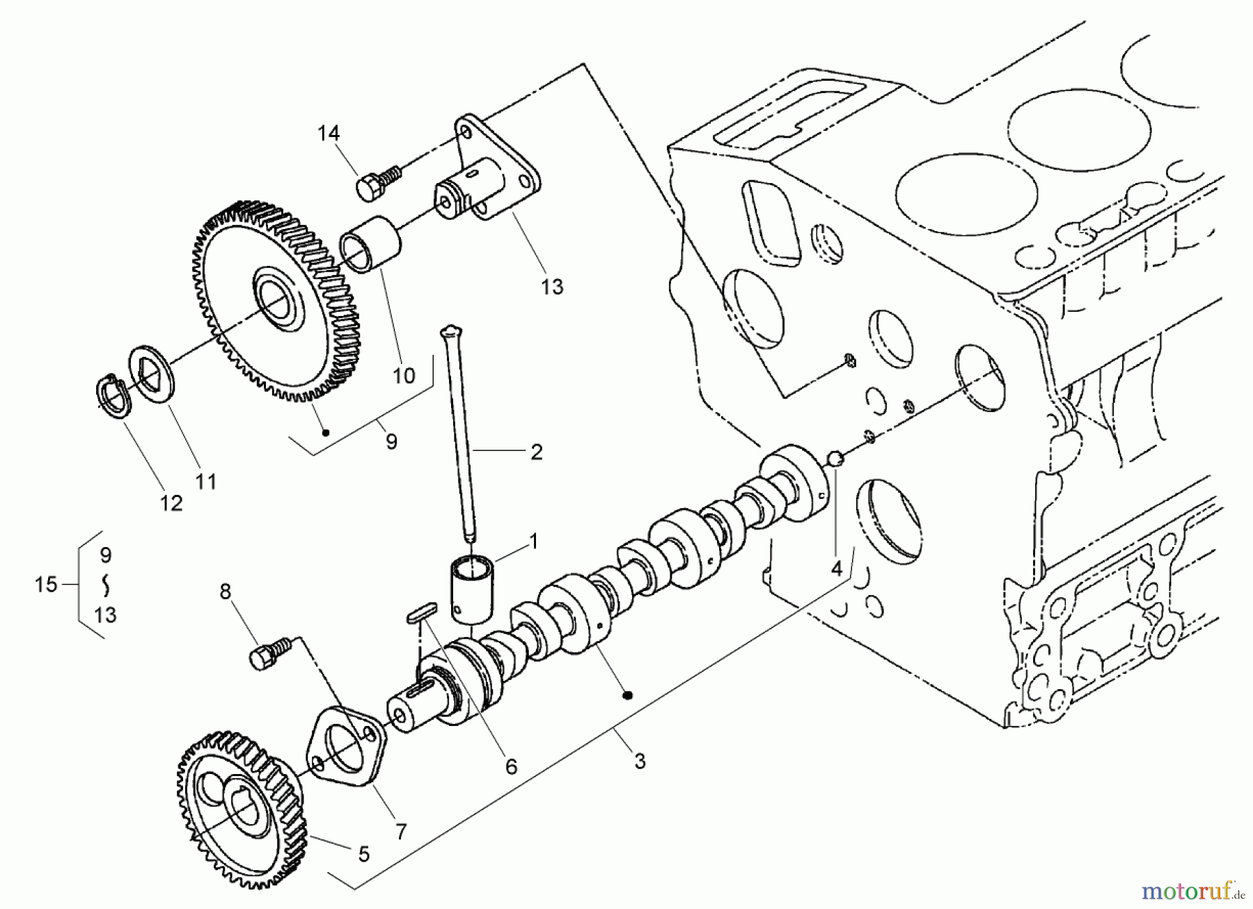  Zerto-Turn Mäher 74264TE (Z593-D) - Toro Z Master Mower, 132cm TURBO FORCE Side Discharge Deck (SN: 270000001 - 270999999) (2007) CAMSHAFT AND IDLE GEAR SHAFT ASSEMBLY