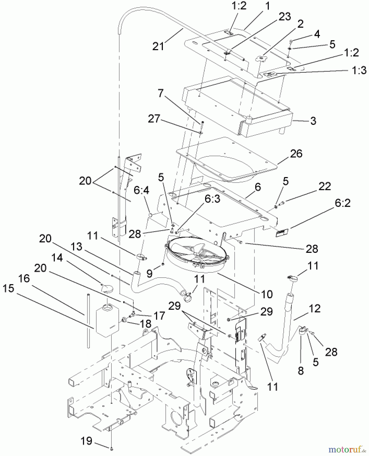  Zerto-Turn Mäher 74264TE (Z593-D) - Toro Z Master Mower, 132cm TURBO FORCE Side Discharge Deck (SN: 270000001 - 270999999) (2007) COOLING SYSTEM ASSEMBLY