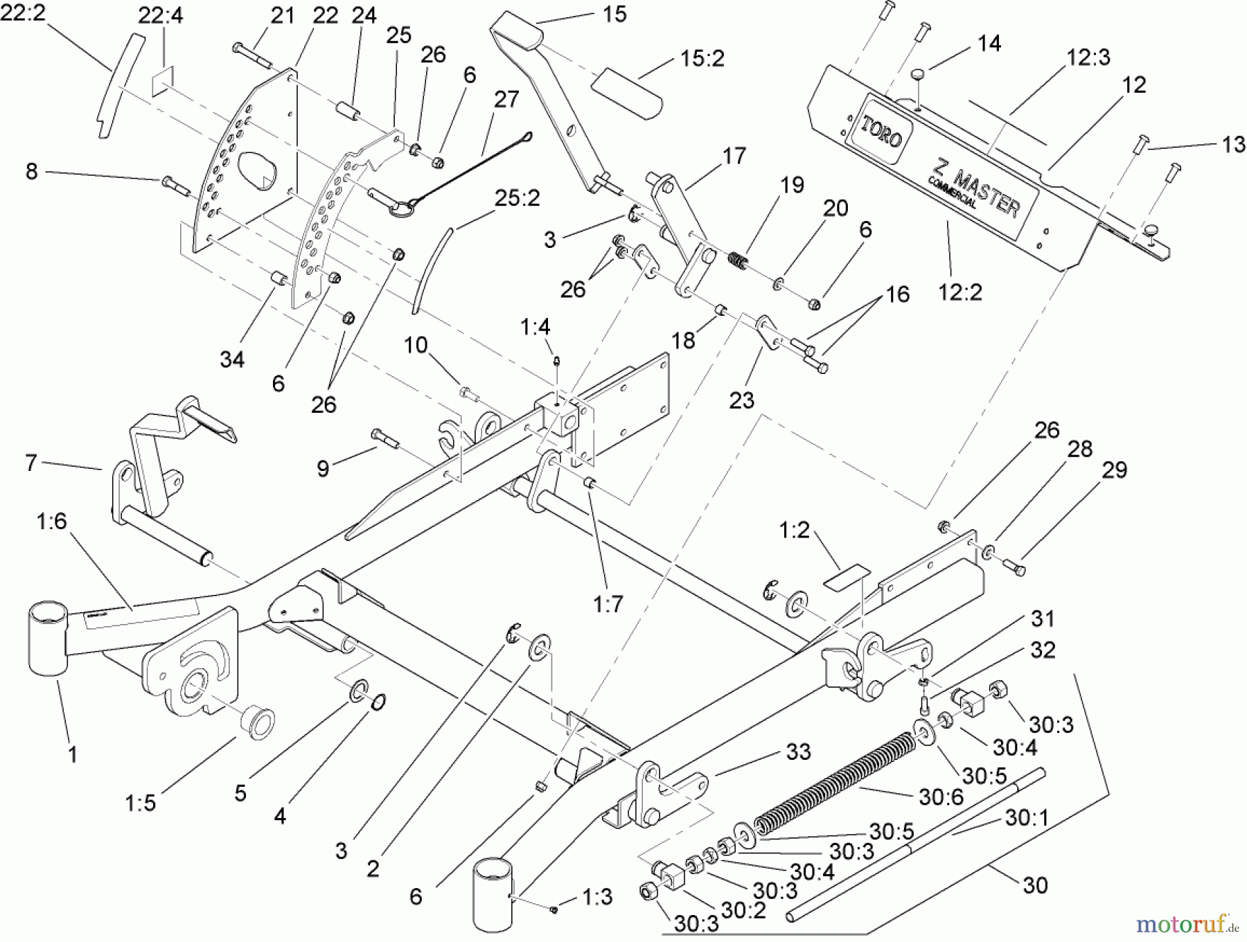  Zerto-Turn Mäher 74264TE (Z593-D) - Toro Z Master Mower, 132cm TURBO FORCE Side Discharge Deck (SN: 270000001 - 270999999) (2007) FRONT FRAME ASSEMBLY