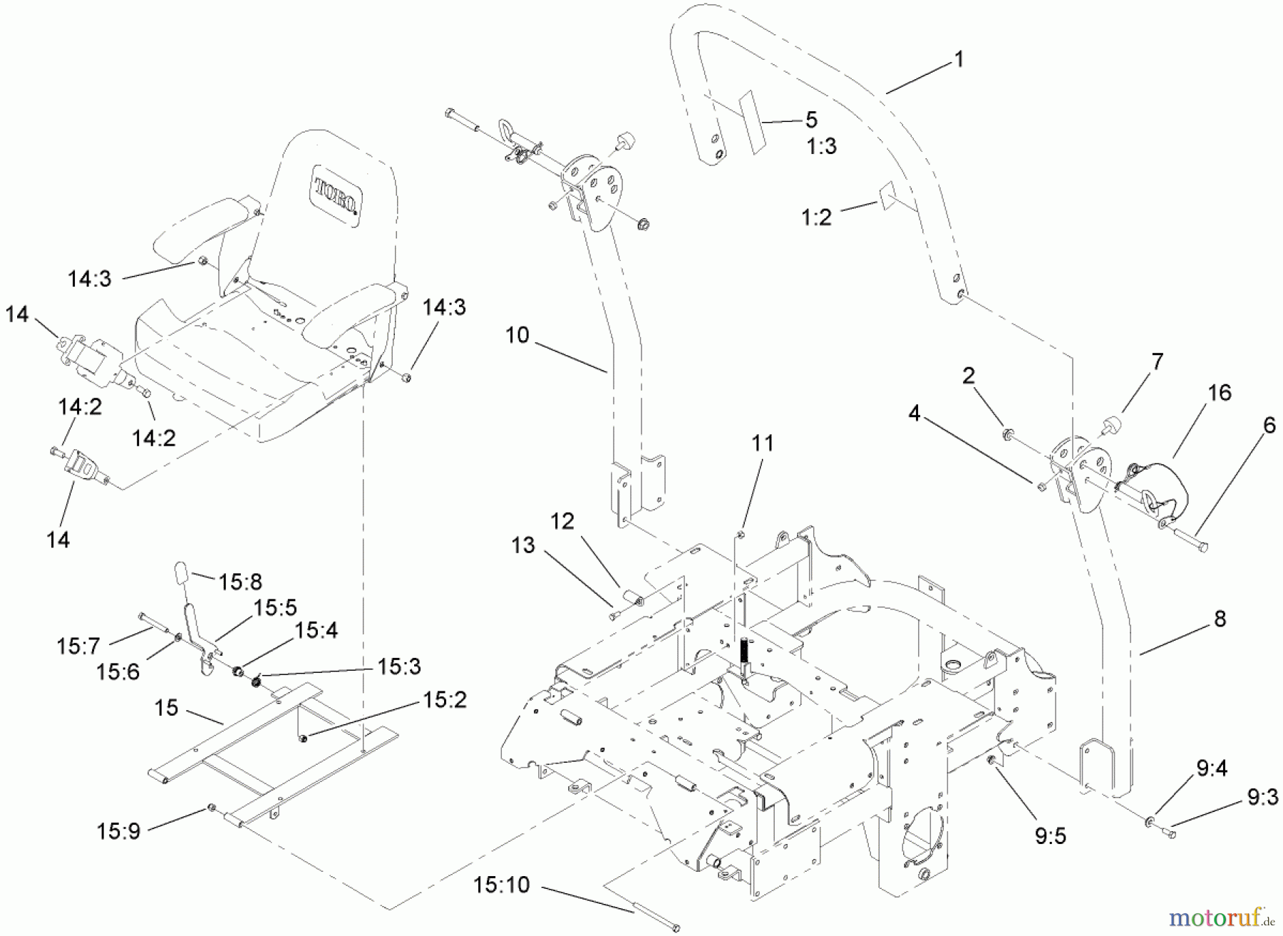  Zerto-Turn Mäher 74264TE (Z593-D) - Toro Z Master Mower, 132cm TURBO FORCE Side Discharge Deck (SN: 270000001 - 270999999) (2007) ROLL-OVER PROTECTION SYSTEM ASSEMBLY NO. 110-0877