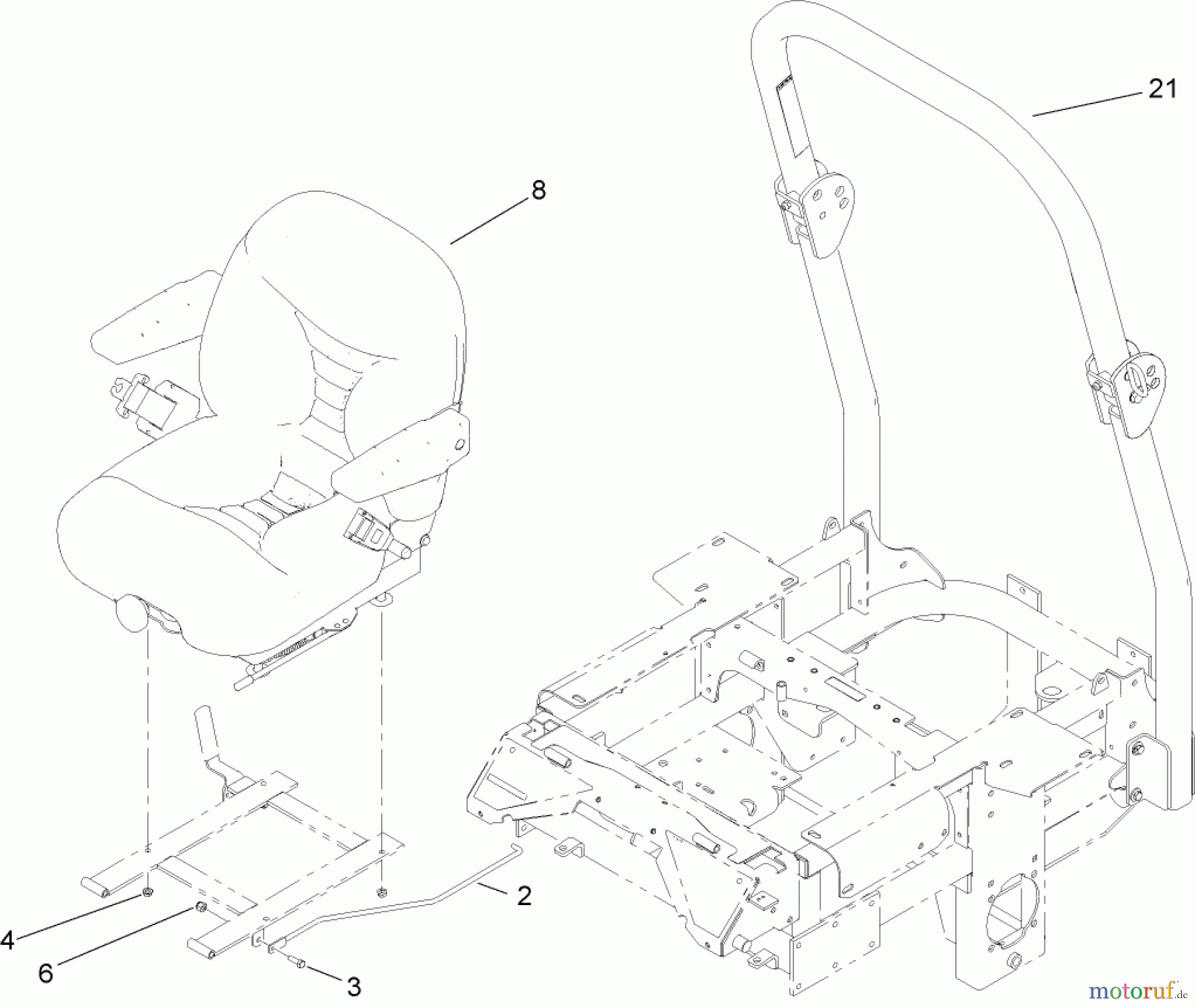  Zerto-Turn Mäher 74264TE (Z593-D) - Toro Z Master Mower, 132cm TURBO FORCE Side Discharge Deck (SN: 270000001 - 270999999) (2007) SEAT AND ROLL-OVER PROTECTION SYSTEM ASSEMBLY