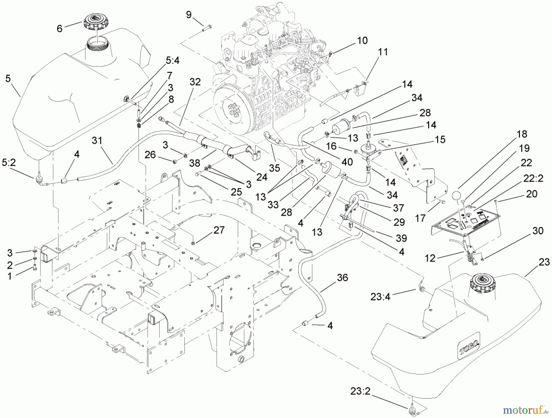  Zerto-Turn Mäher 74264TE (Z593-D) - Toro Z Master Mower, 132cm TURBO FORCE Side Discharge Deck (SN: 270000001 - 270999999) (2007) THROTTLE, CONTROL PANEL AND FUEL TANK ASSEMBLY